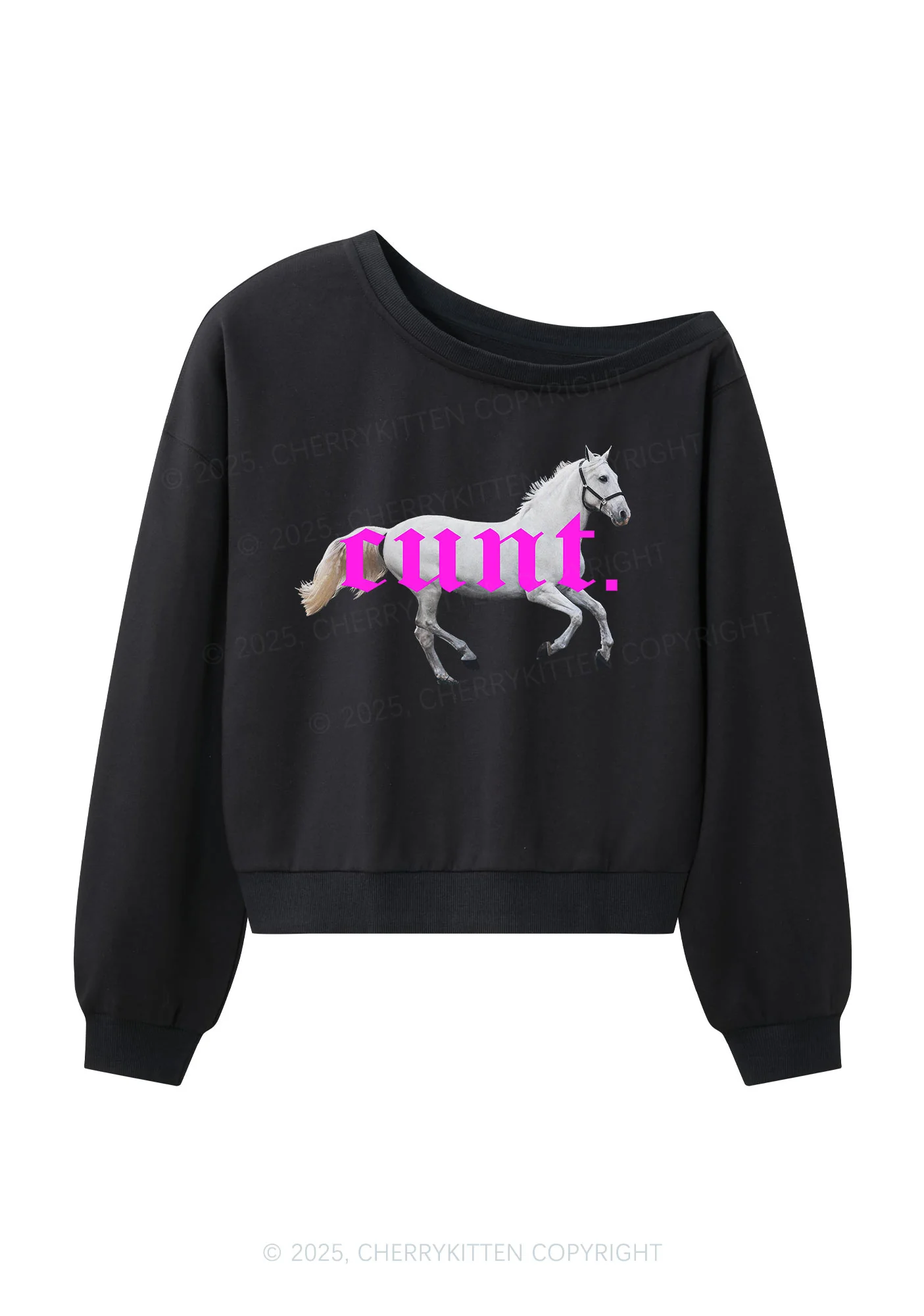 Pink Horse Y2K Off Shoulder Sweatshirts Cherrykitten - Image 3