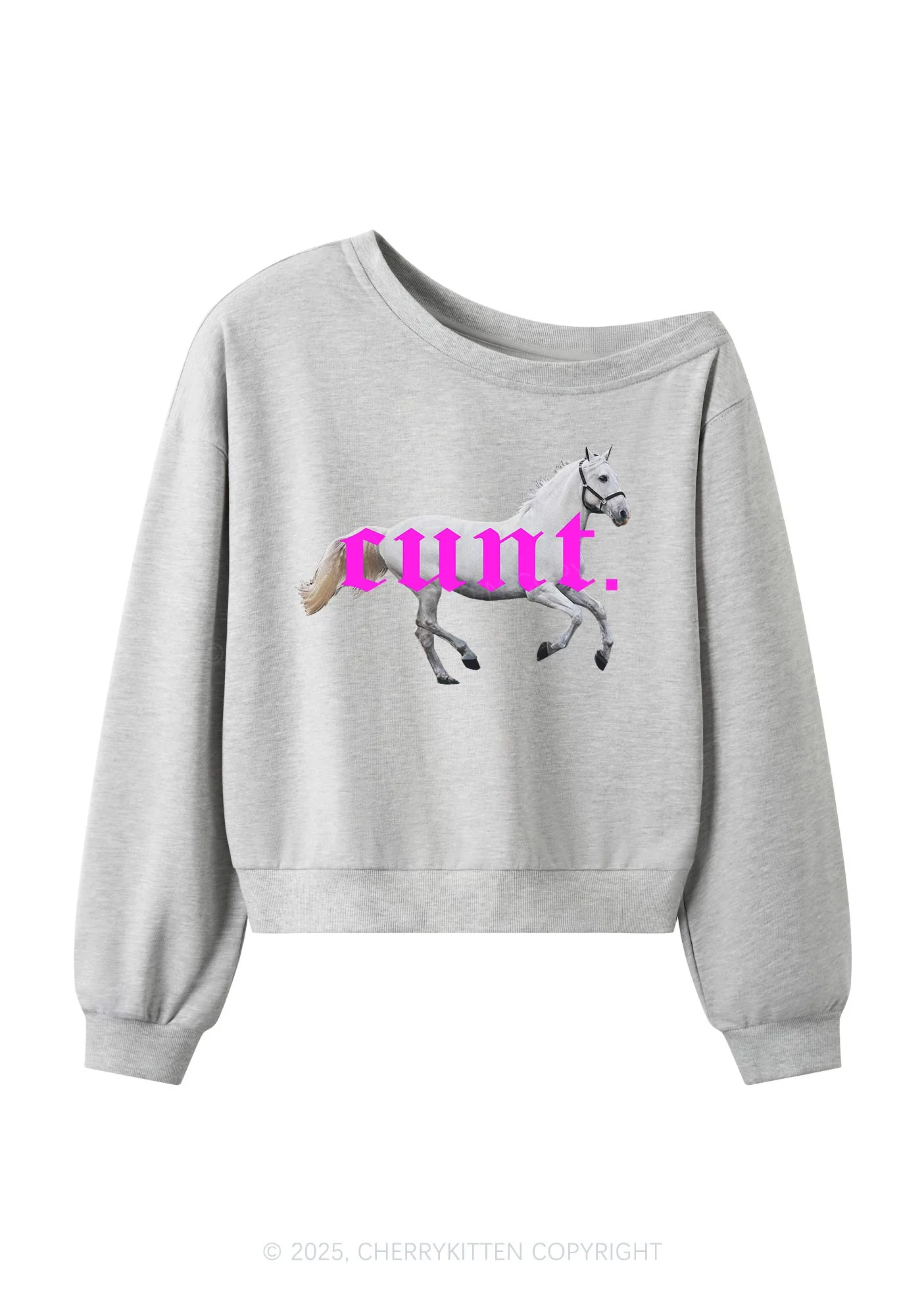 Pink Horse Y2K Off Shoulder Sweatshirts Cherrykitten - Image 4