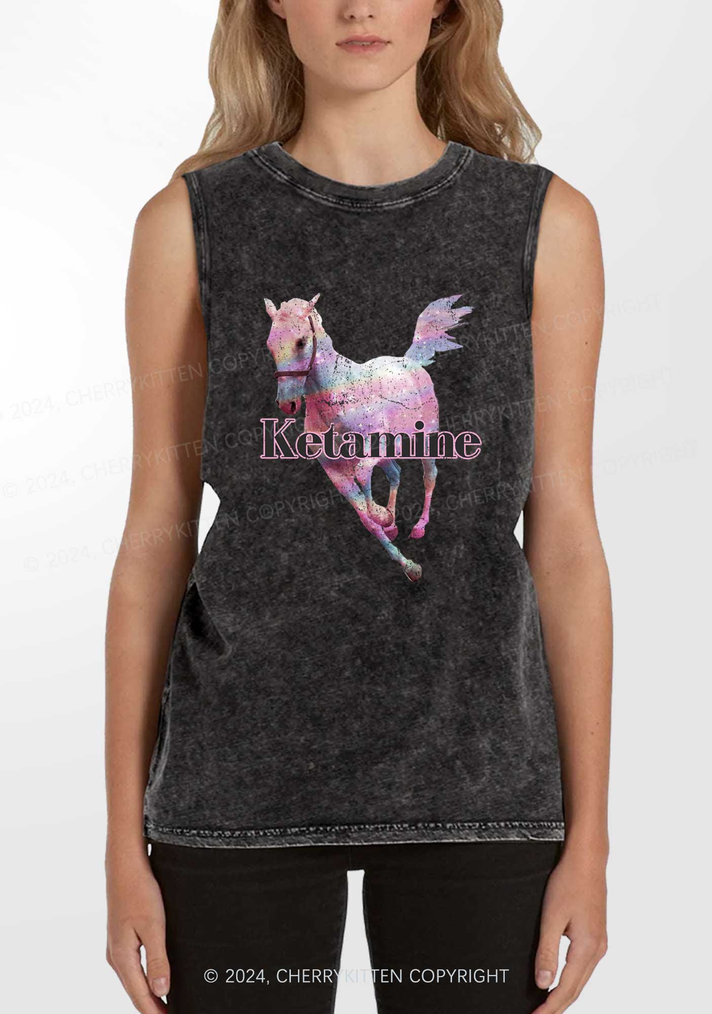 Pink Horse Y2K Washed Tank Cherrykitten - Image 2