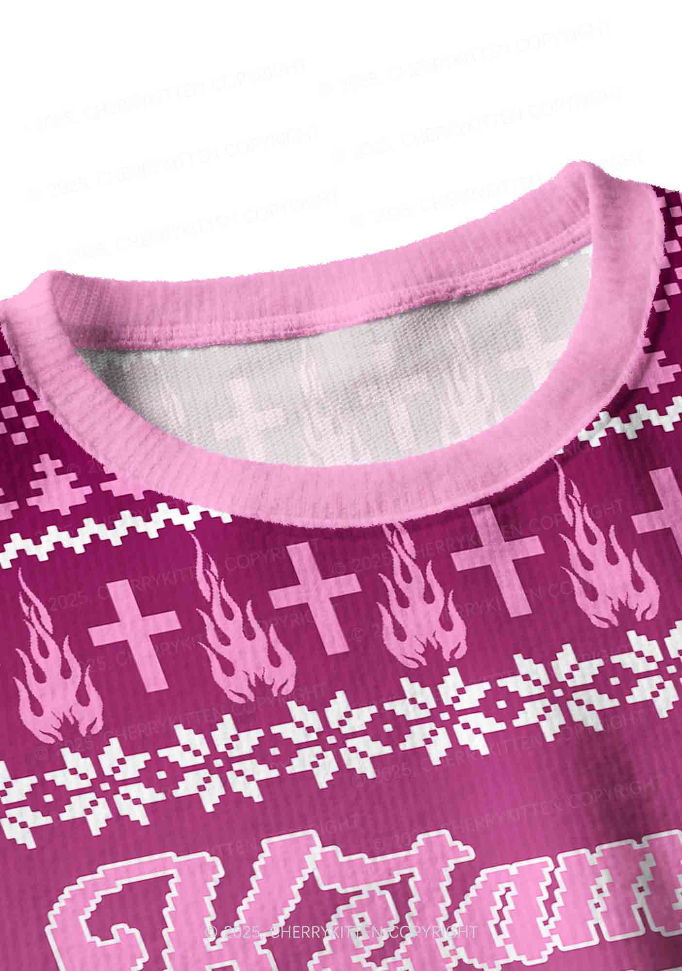Pink K Pony Y2K Christmas Crop Knit Sweatshirt Cherrykitten - Image 4