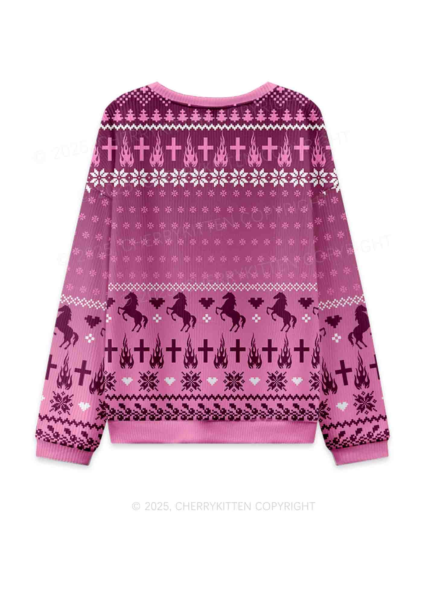 Pink K Pony Y2K Christmas Knit Sweatshirt Cherrykitten - Image 2
