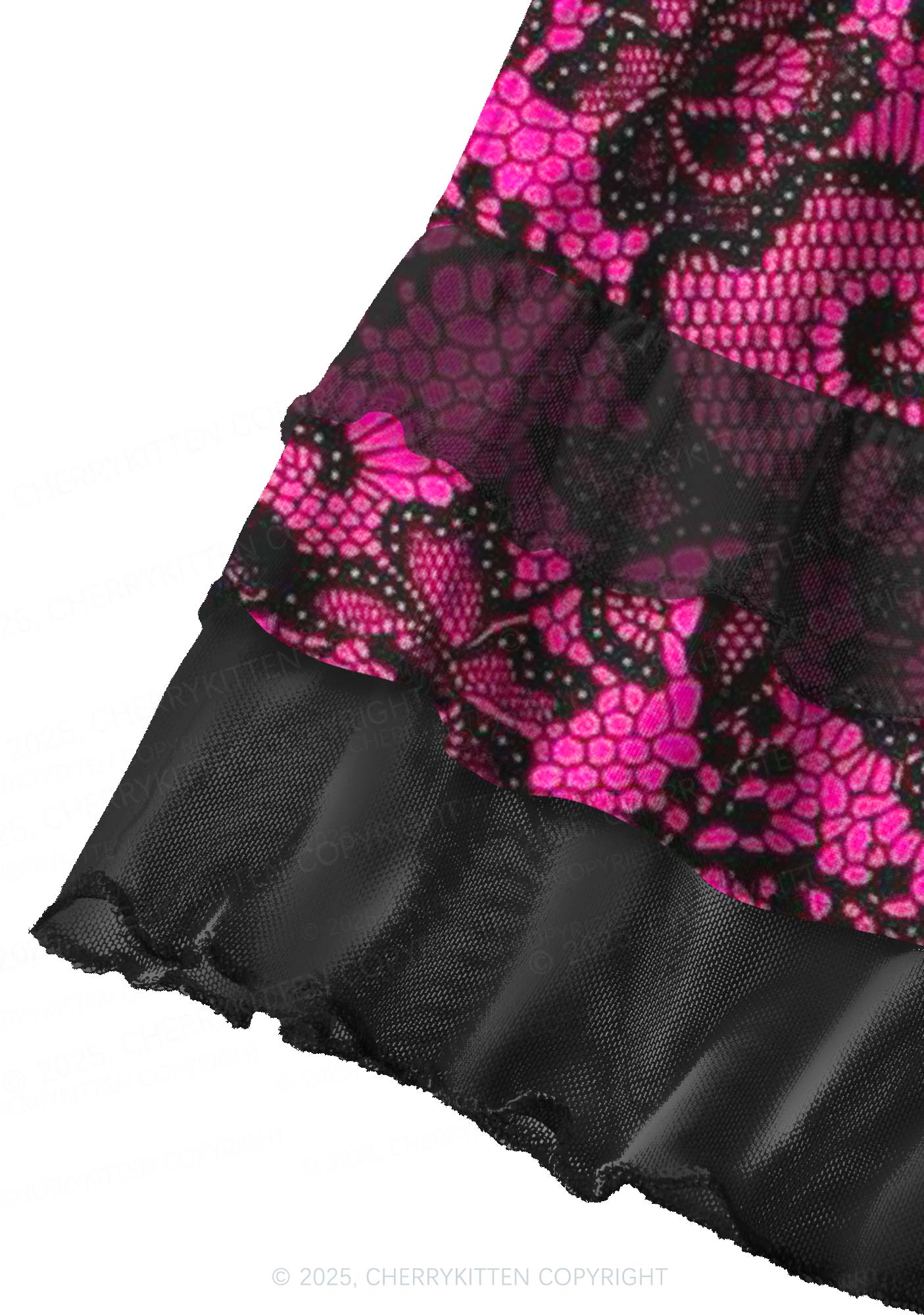 Pink Lace Flowers Y2K Print Mini Layered Skirt Cherrykitten - Image 3