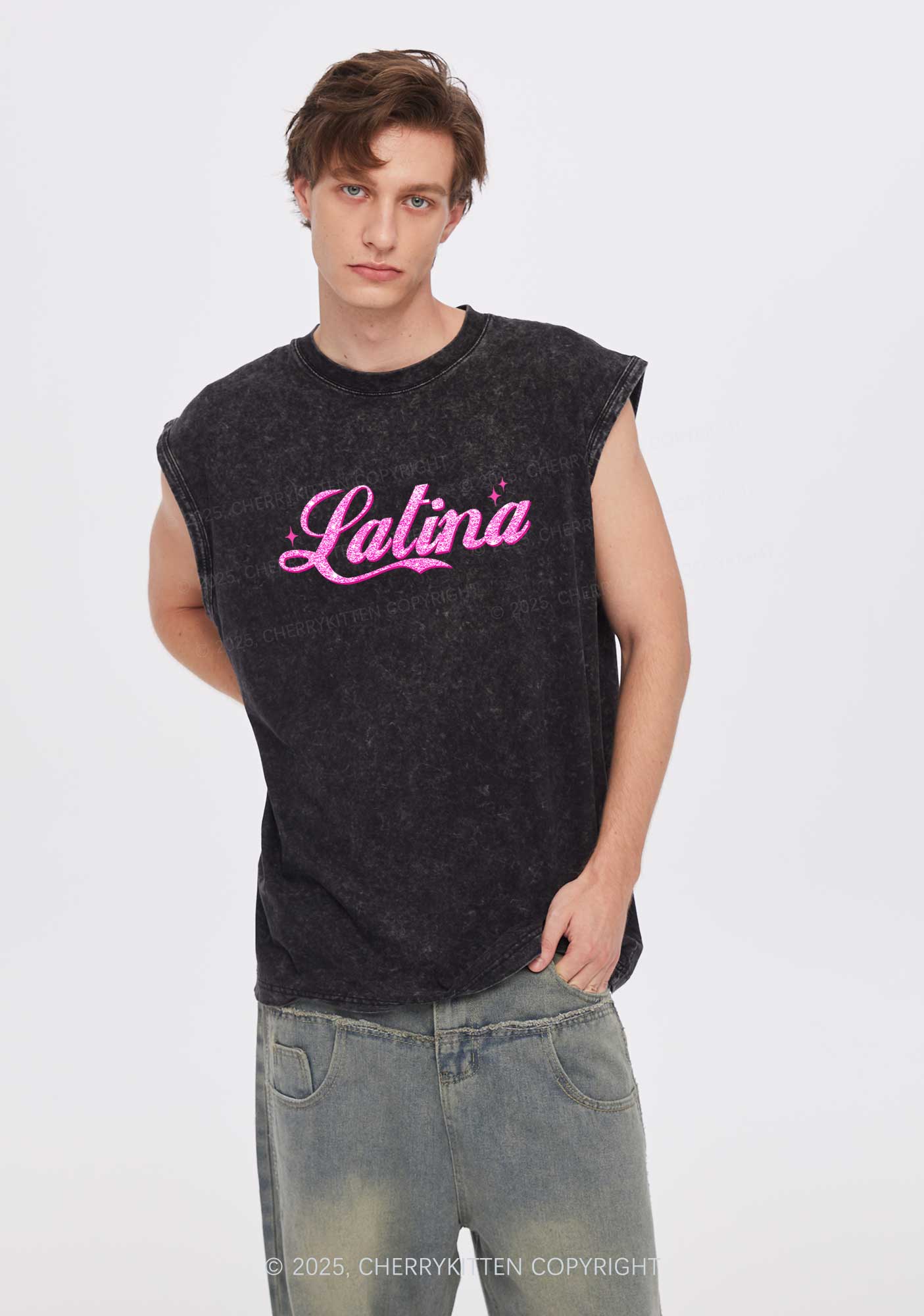Pink Latina Y2K Washed Tank Cherrykitten - Image 2