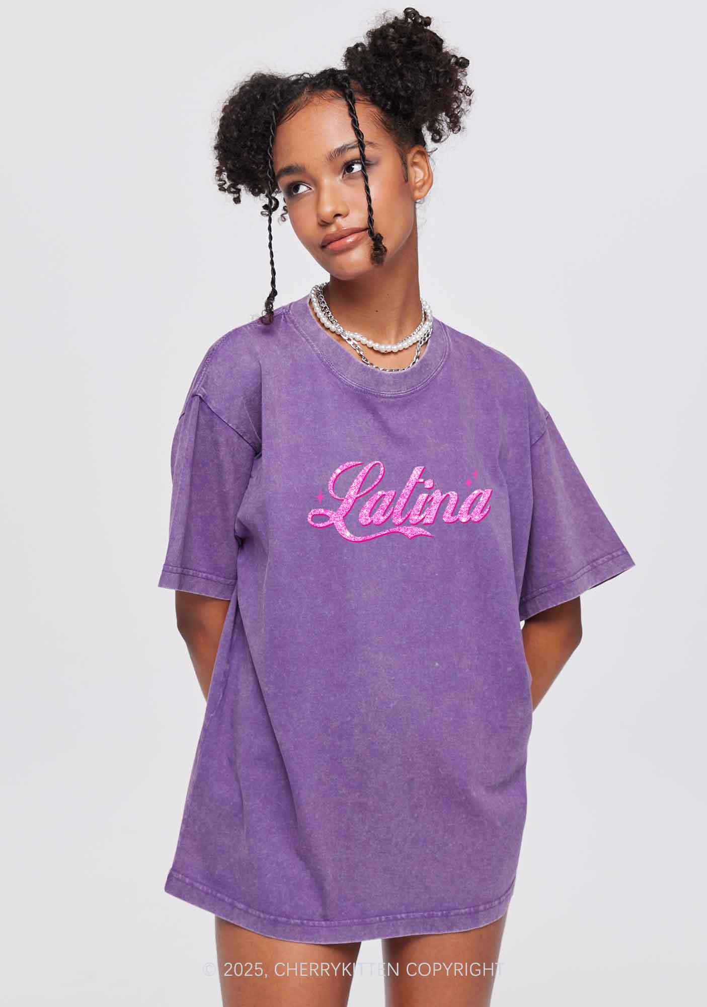 Pink Latina Y2K Washed Tee Cherrykitten - Image 3