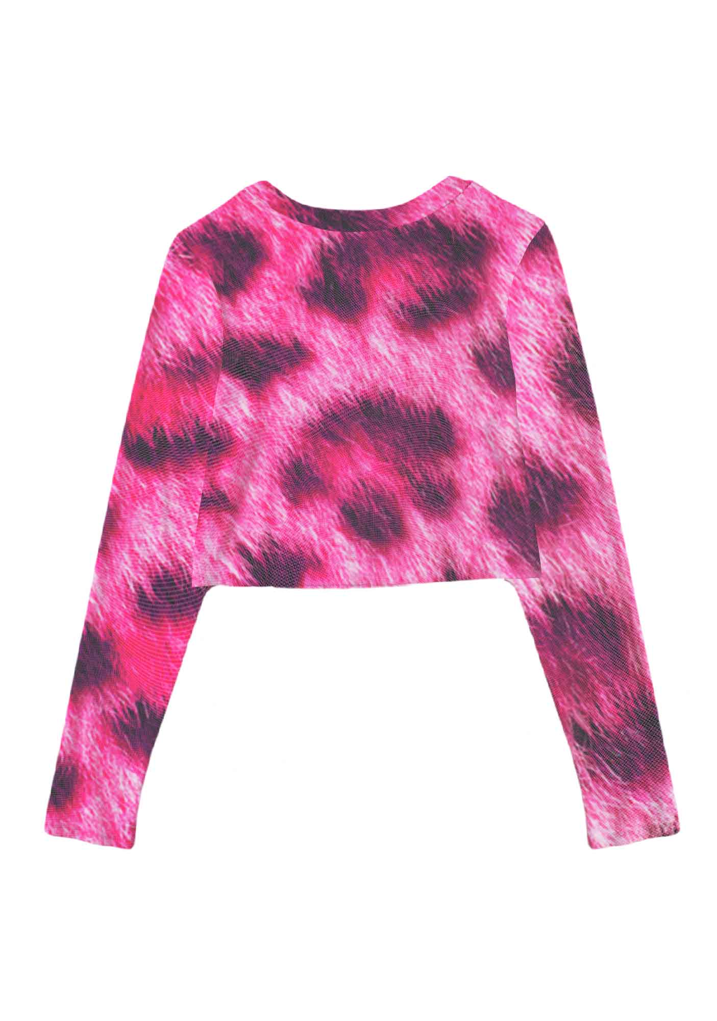 Pink Leopard Cxxt Y2K Mesh Long Sleeve Crop Top Cherrykitten - Image 3