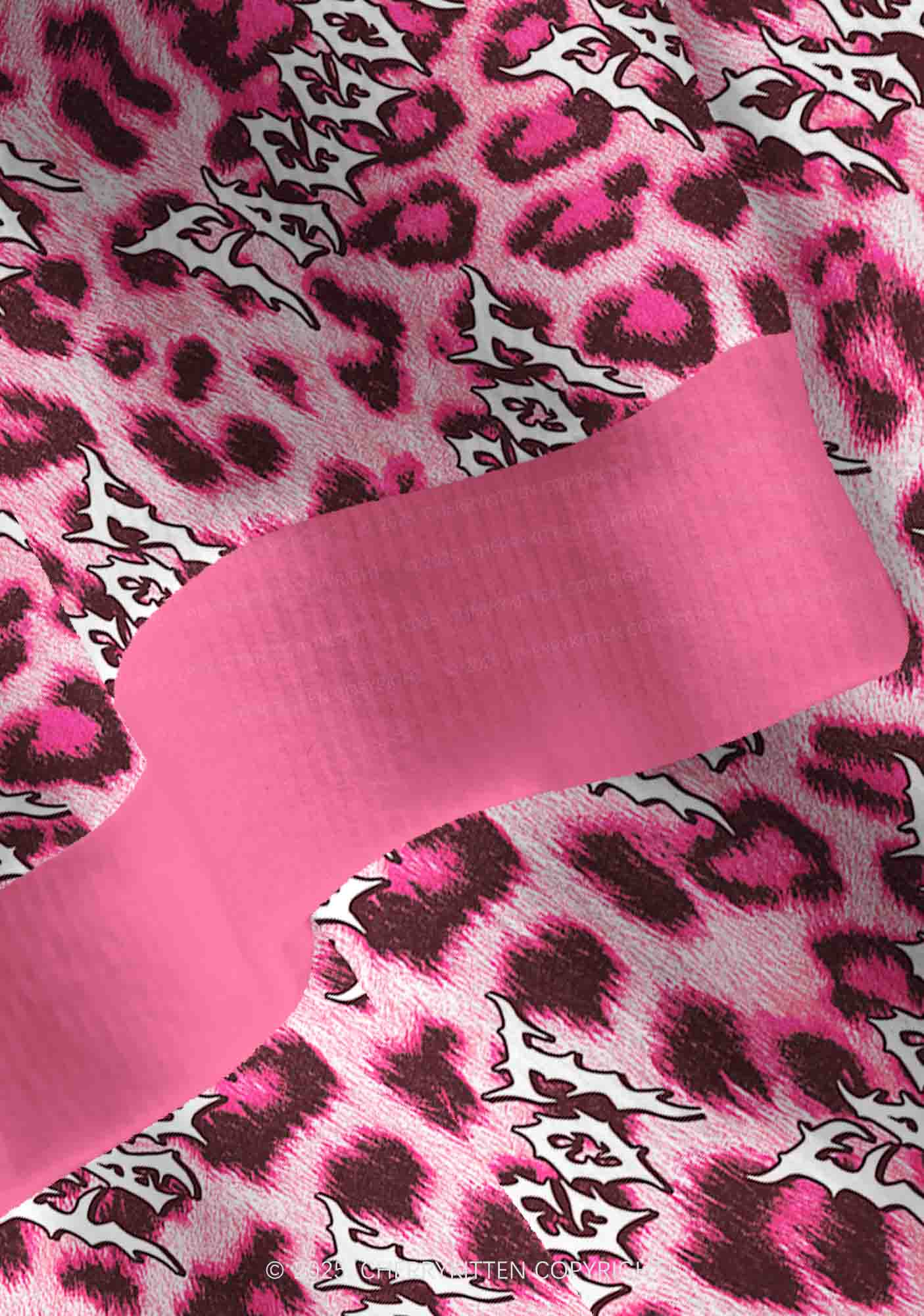 Pink Leopard Faggot Pride Y2K Christmas Cardigan Knit Sweatshirt Cherrykitten - Image 4