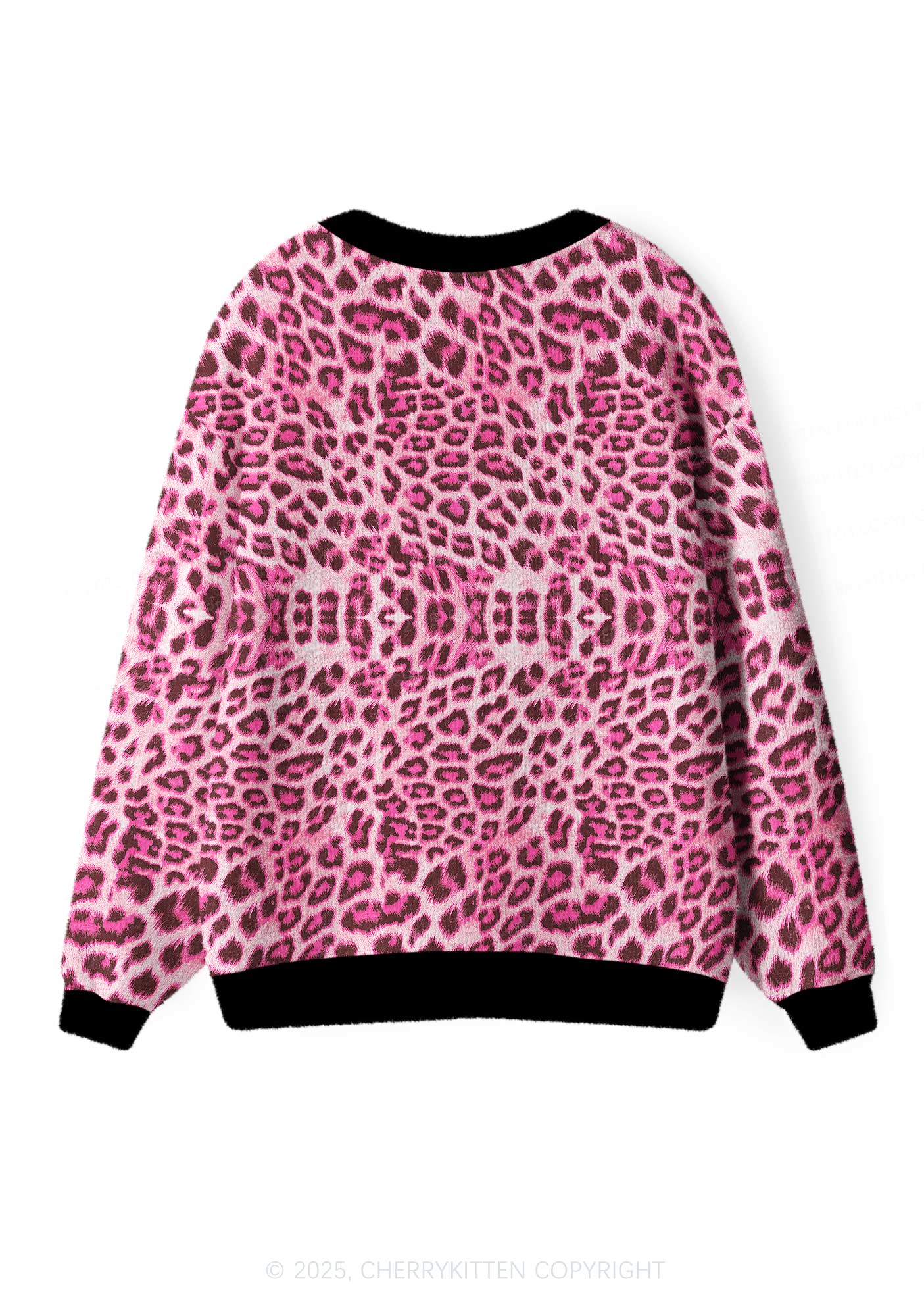 Pink Leopard Y2K Christmas Cardigan Knit Sweatshirt Cherrykitten - Image 2