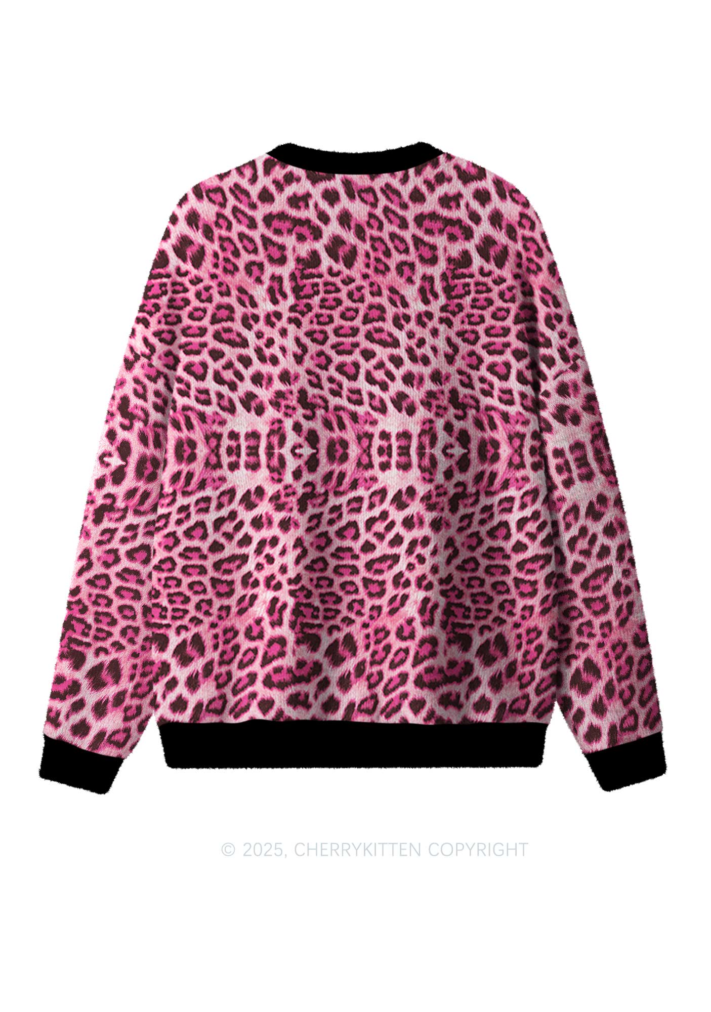 Pink Leopard Y2K Christmas Knit Sweatshirt Cherrykitten - Image 2
