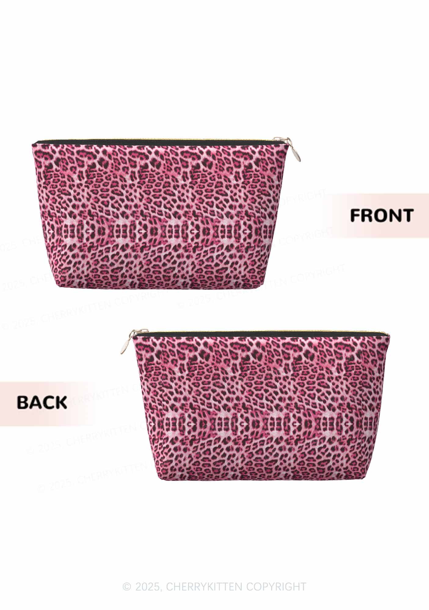 Pink Leopard Y2K Leather Makeup Bag Cherrykitten - Image 2