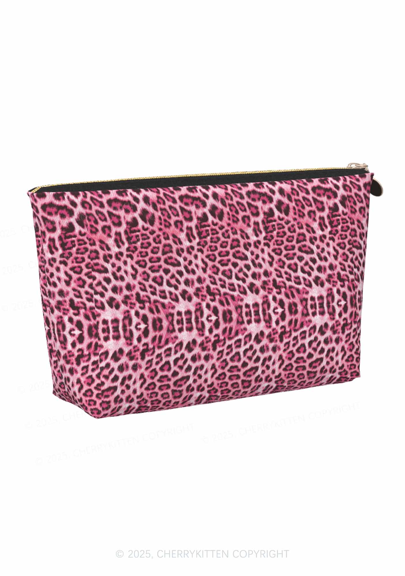 Pink Leopard Y2K Leather Makeup Bag Cherrykitten - Image 3