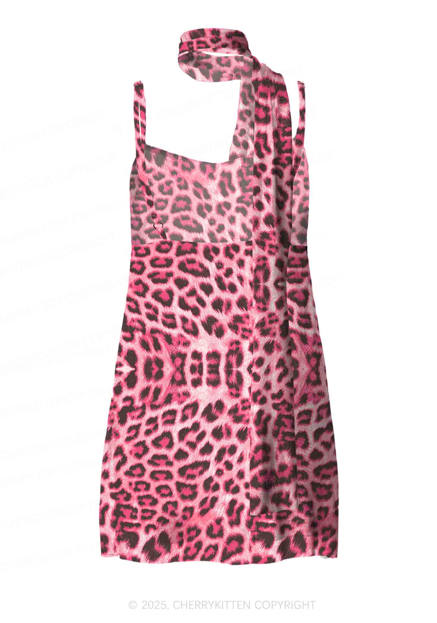 Pink Leopard Y2K Mesh Slip Dress With Scarf Set Cherrykitten - Image 2