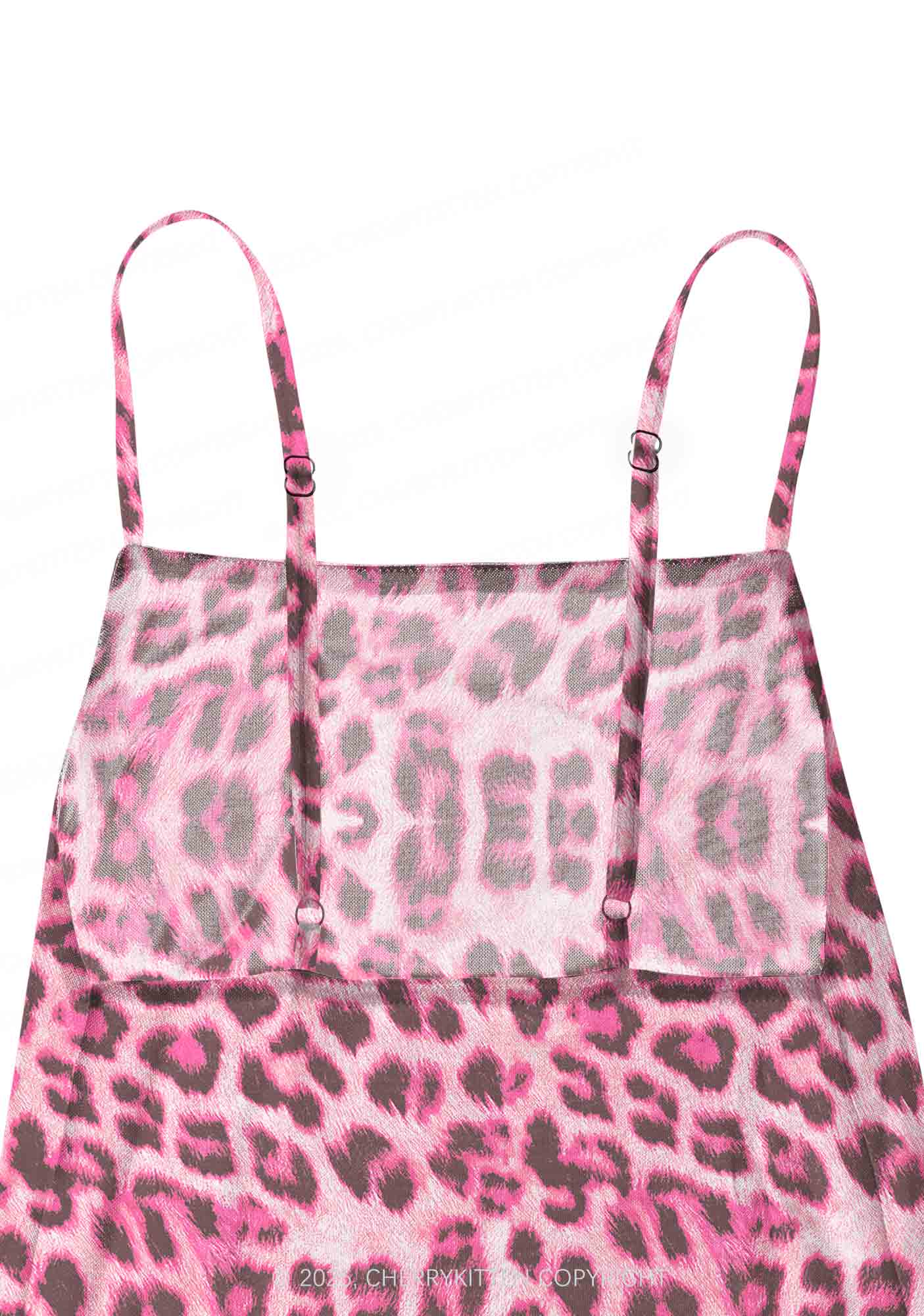 Pink Leopard Y2K Mesh Slip Dress With Scarf Set Cherrykitten - Image 4
