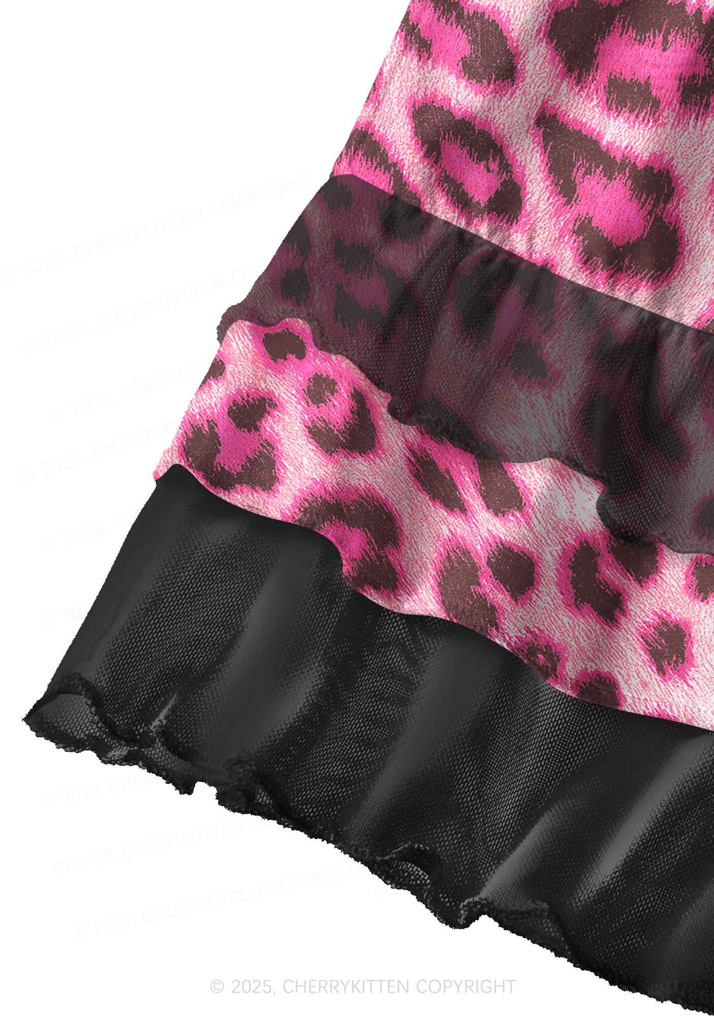 Pink Leopard Y2K Print Mini Layered Skirt Cherrykitten - Image 2