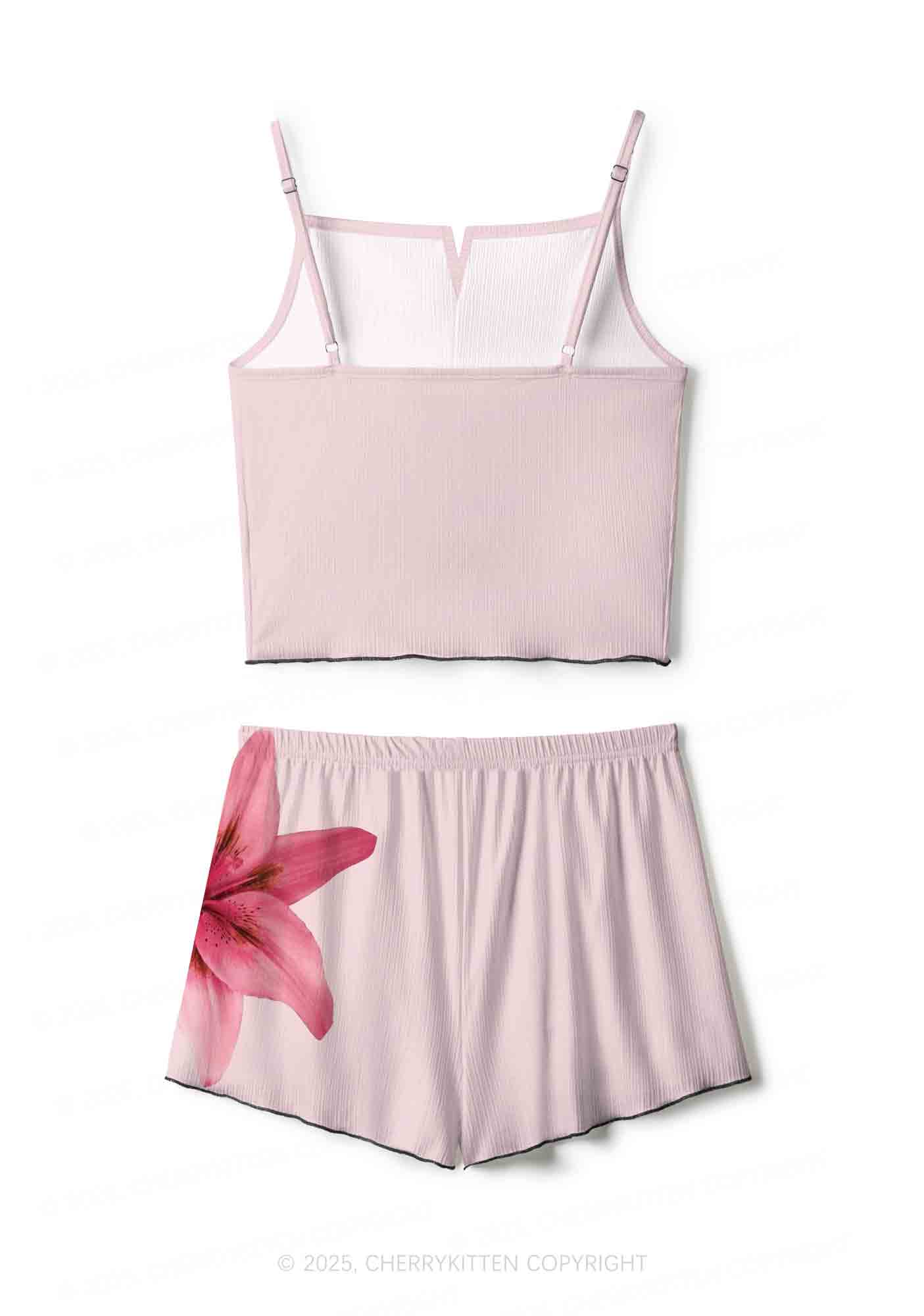 Pink Lily Y2K Print Cami Shorts Pajama Set Cherrykitten - Image 3