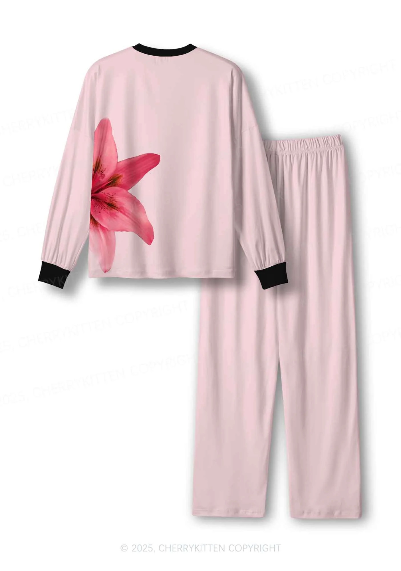 Pink Lily Y2K Print Long Sleeve Pajama Set Cherrykitten - Image 3