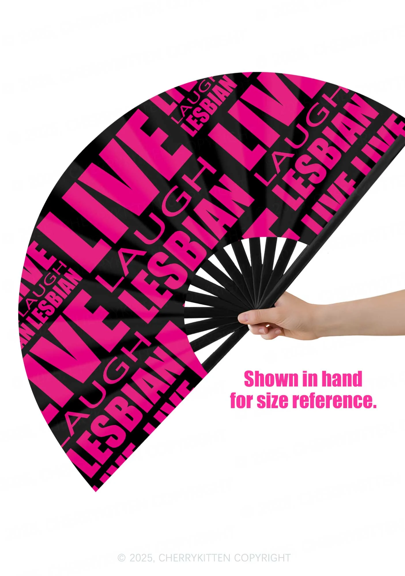 Pink Live Laugh Lesbian Pride Y2K Rave Hand Fan Cherrykitten - Image 2