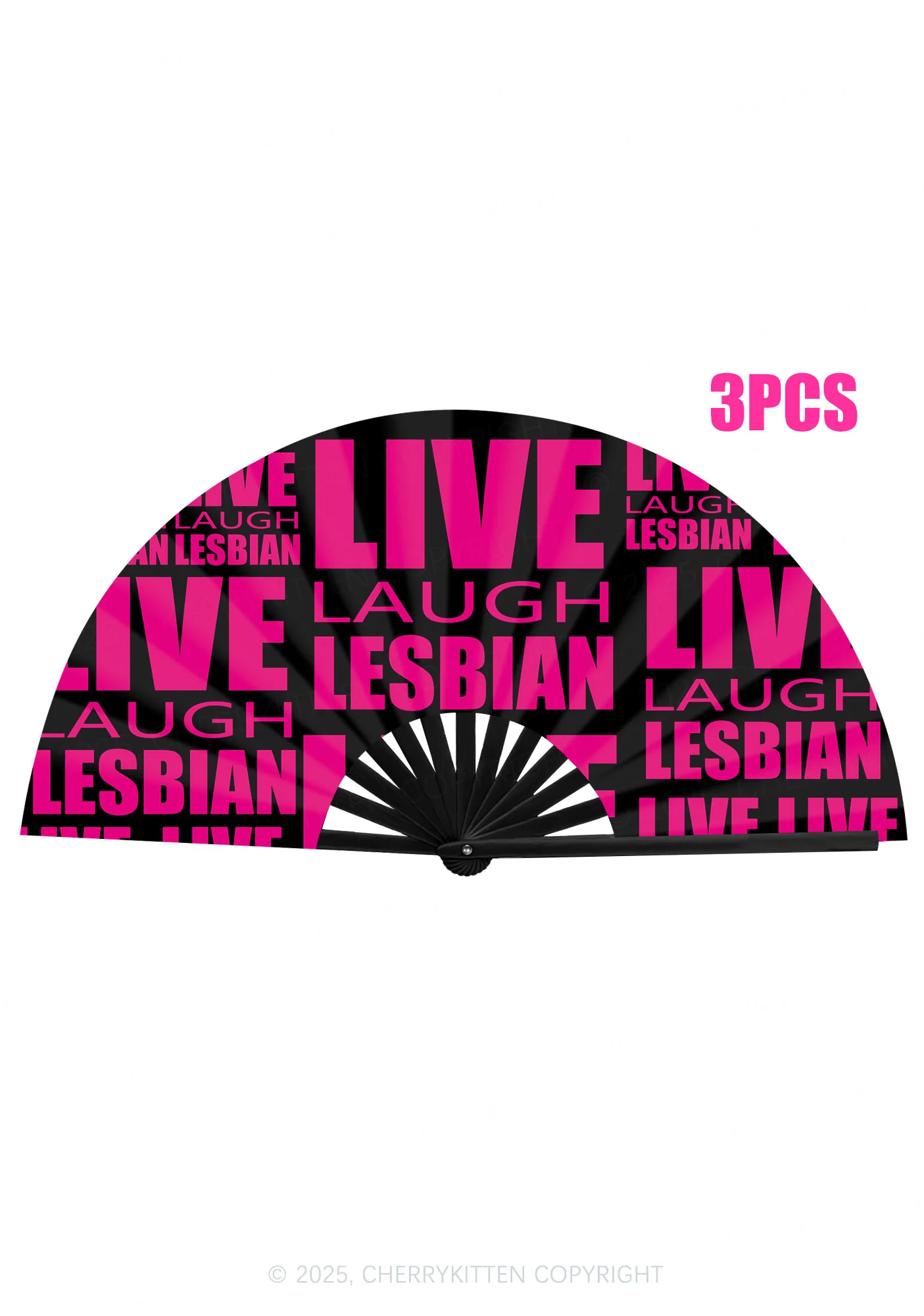 Pink Live Laugh Lesbian Pride Y2K Rave Hand Fan Cherrykitten - Image 3