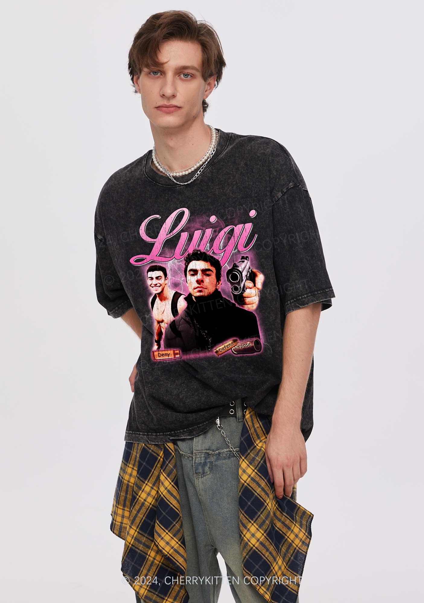Pink Luigi Y2K Washed Tee Cherrykitten - Image 2