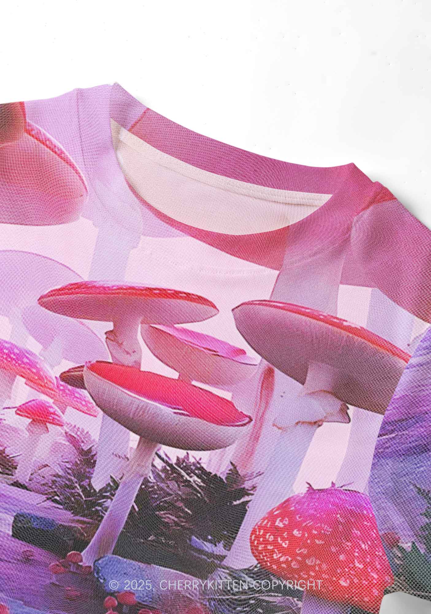 Pink Mushroom Y2K Mesh Crop Top Cherrykitten - Image 2