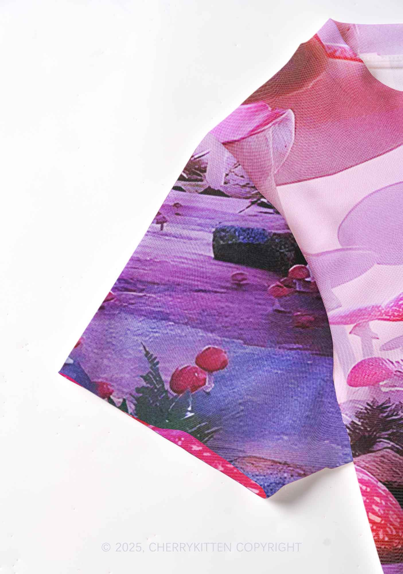 Pink Mushroom Y2K Mesh Crop Top Cherrykitten - Image 3