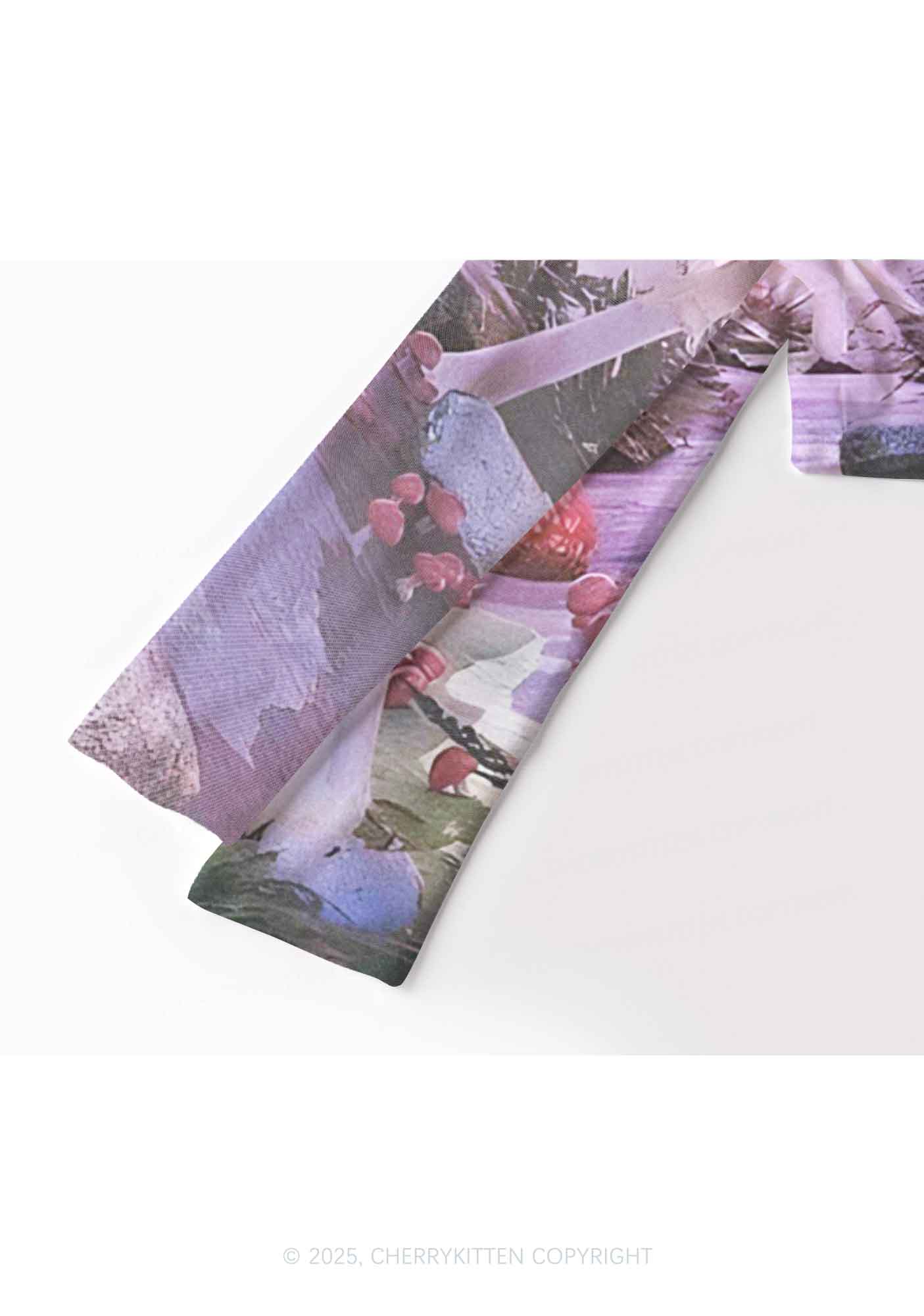 Pink Mushroom Y2K Mesh Long Sleeve Crop Top Cherrykitten - Image 3