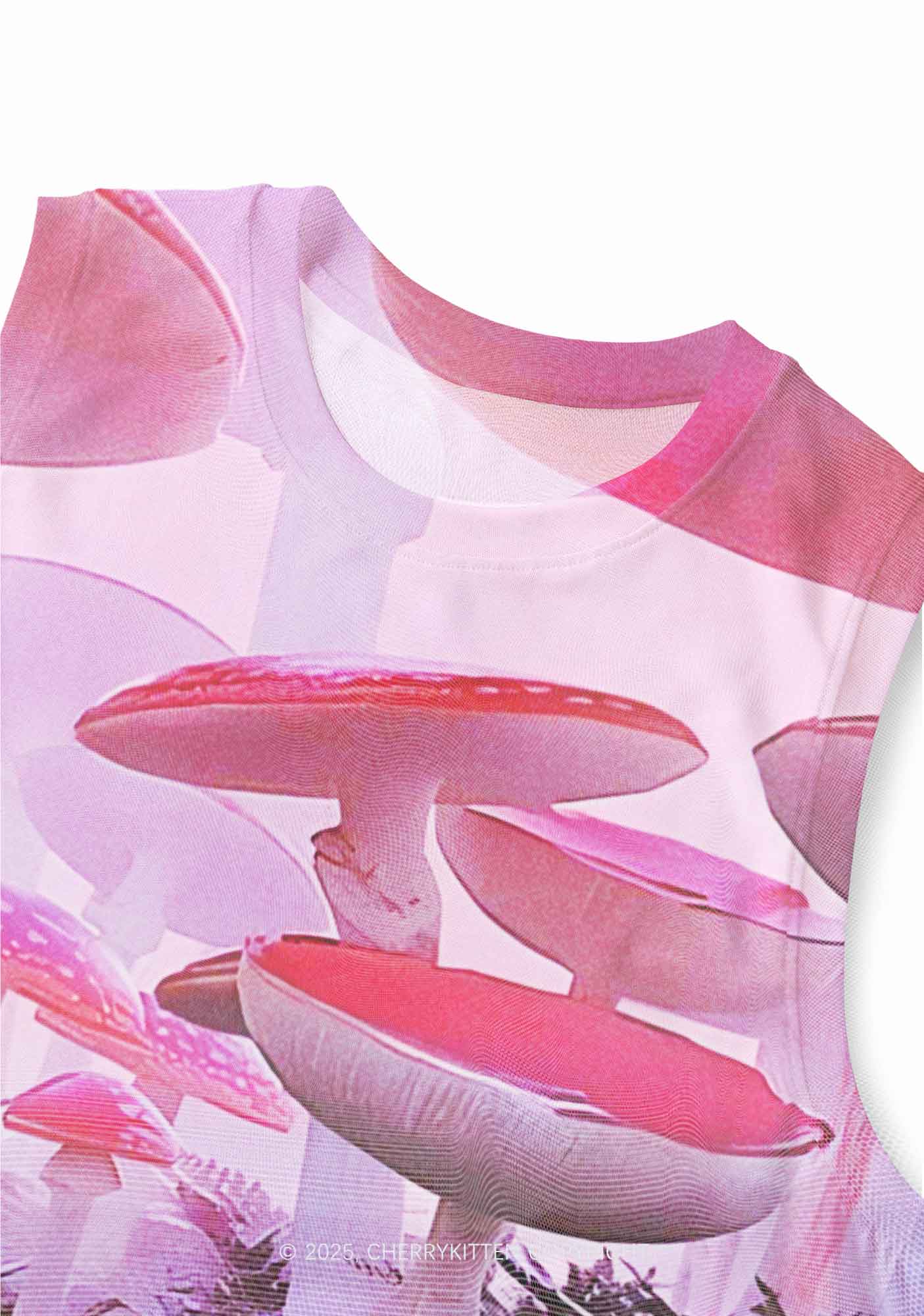 Pink Mushroom Y2K Mesh Muscle Tank Cherrykitten - Image 2