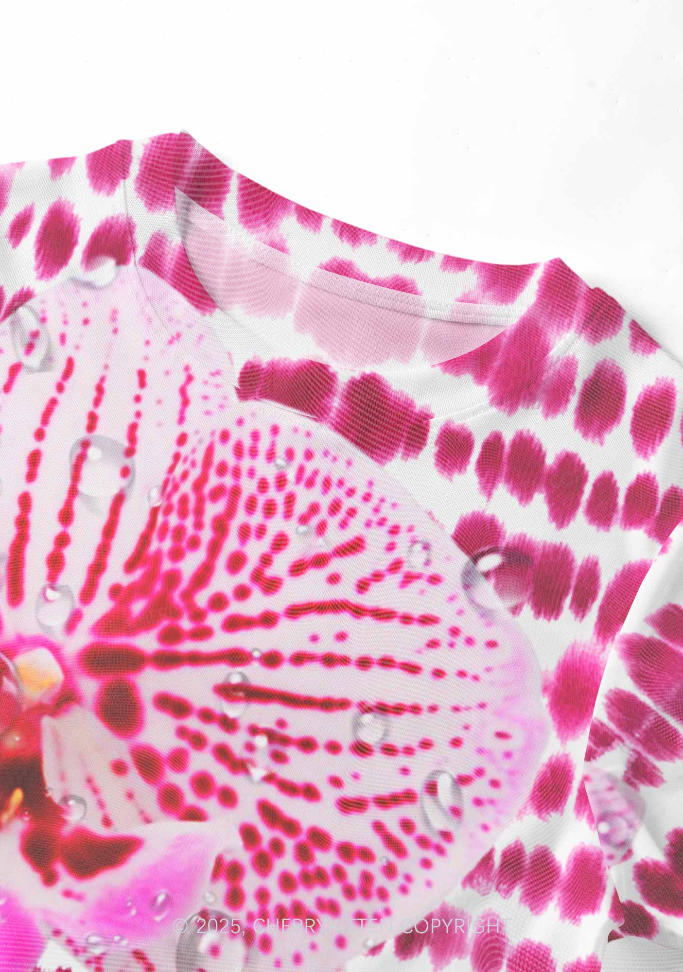 Pink Orchid Dewdrops Y2K Mesh Crop Top Cherrykitten - Image 3