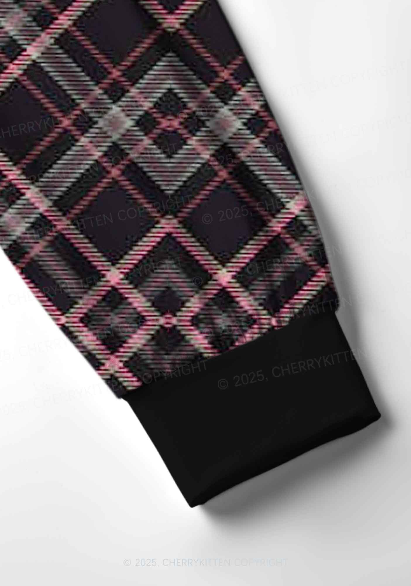 Pink Plaid Y2K Print Long Sleeve Pajama Set Cherrykitten - Image 4