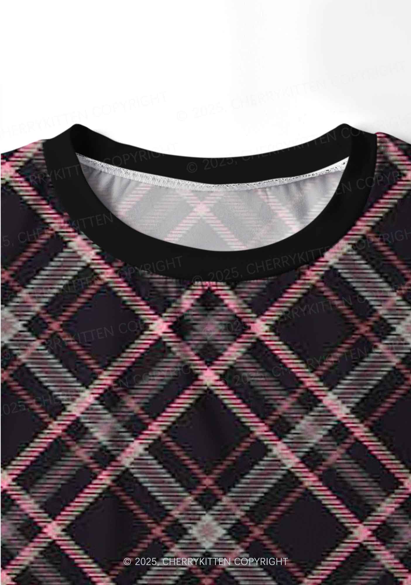 Pink Plaid Y2K Print Long Sleeve Pajama Set Cherrykitten - Image 5