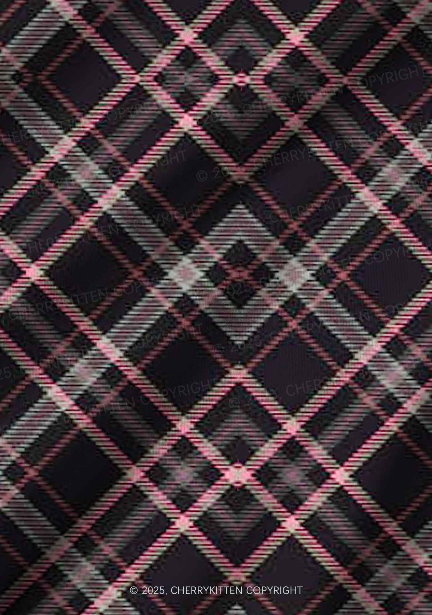 Pink Plaid Y2K Print Long Sleeve Pajama Set Cherrykitten - Image 6