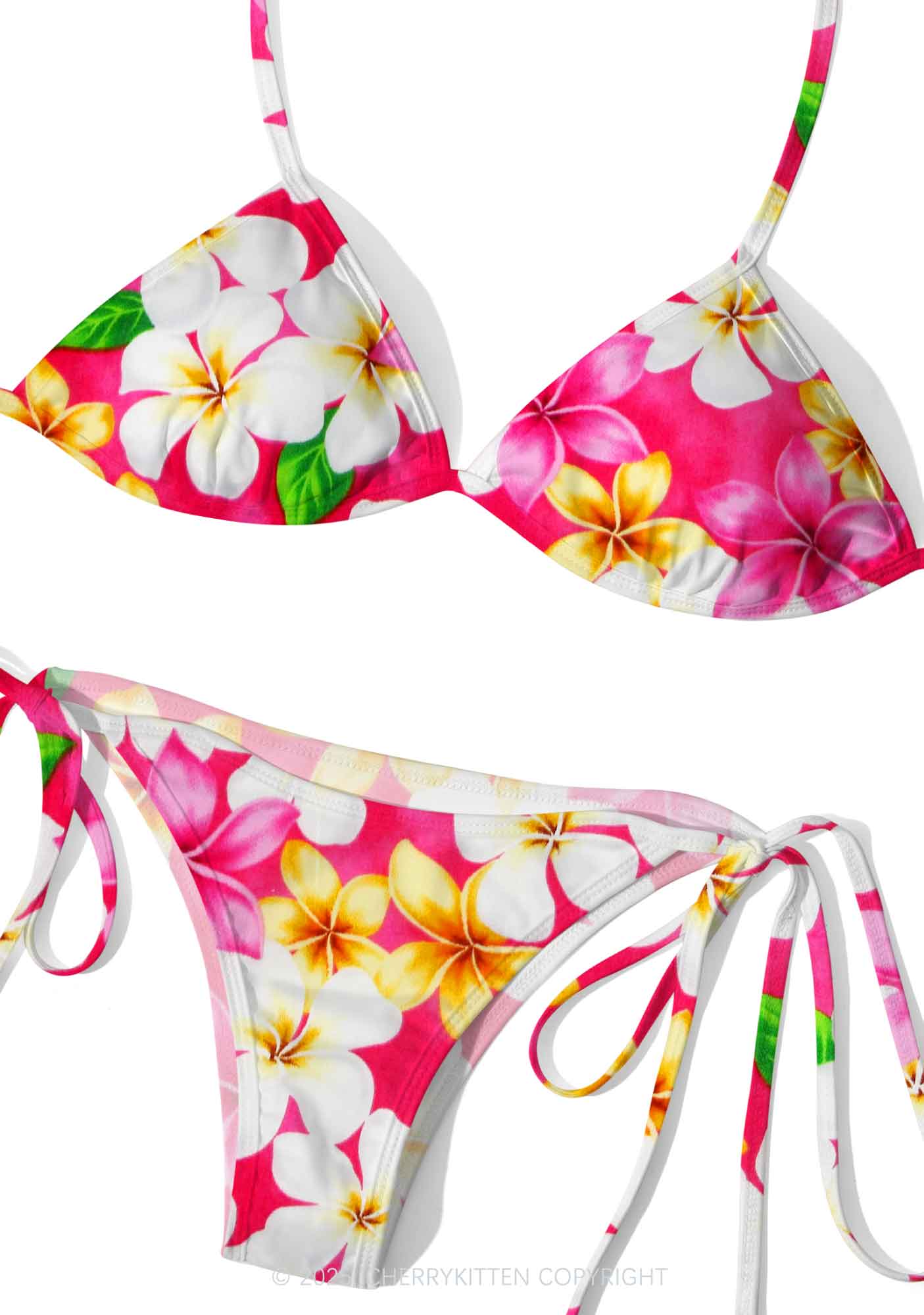 Pink Plumeria Y2K Print Bikini Set Cherrykitten - Image 3