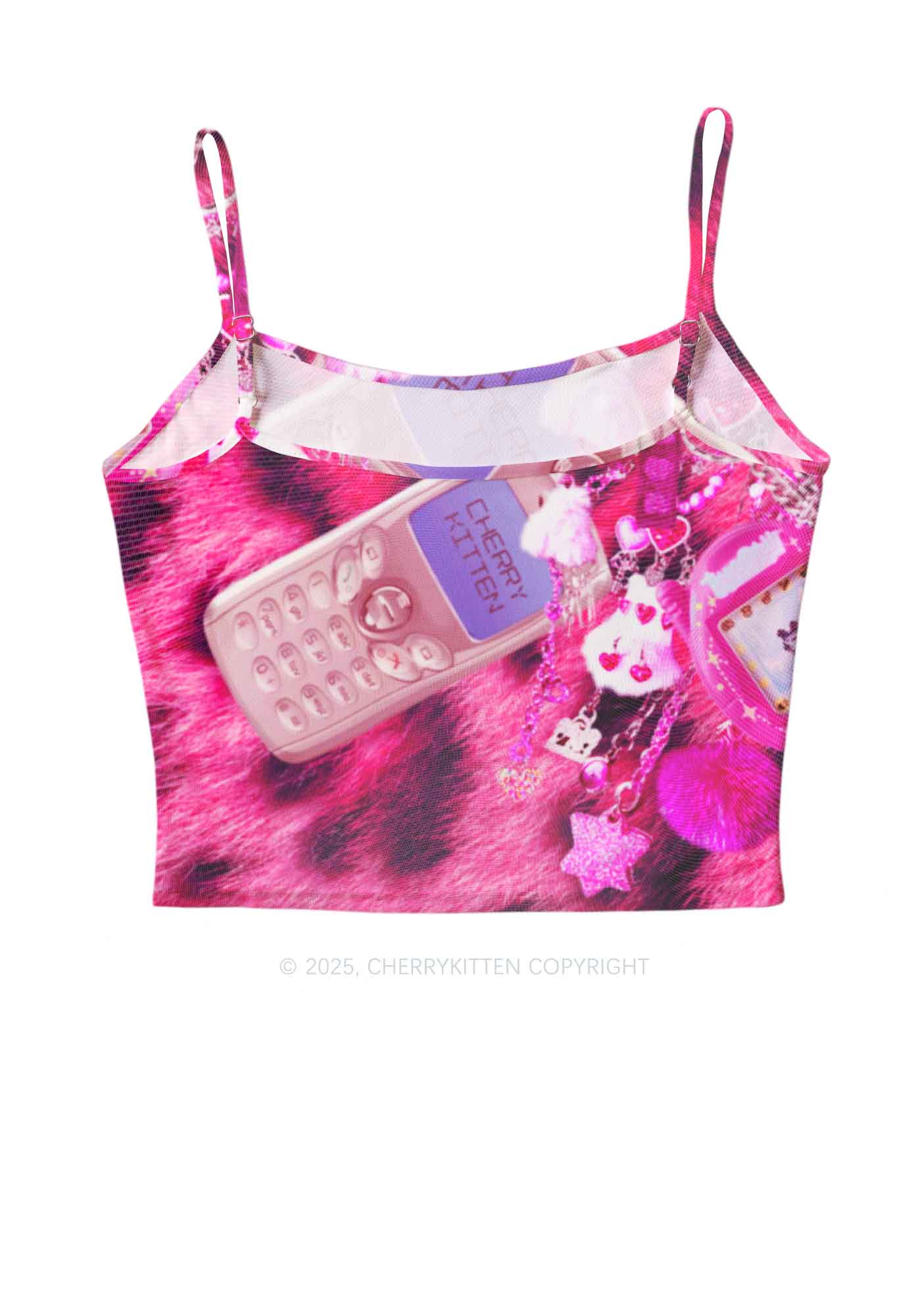 Pink Plush Phone Y2K Mesh Cami Tank Cherrykitten - Image 3