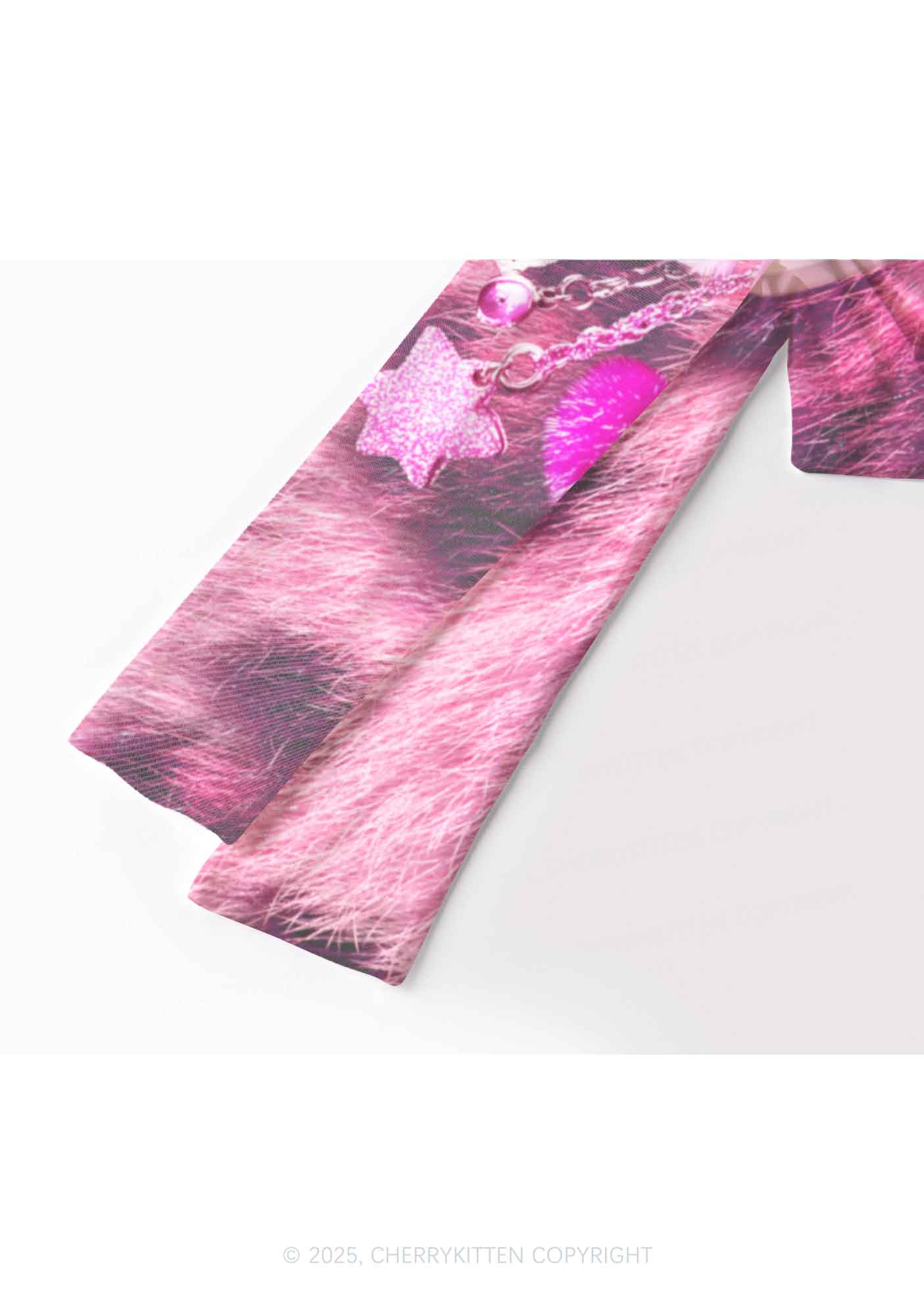 Pink Plush Phone Y2K Mesh Long Sleeve Crop Top Cherrykitten - Image 4