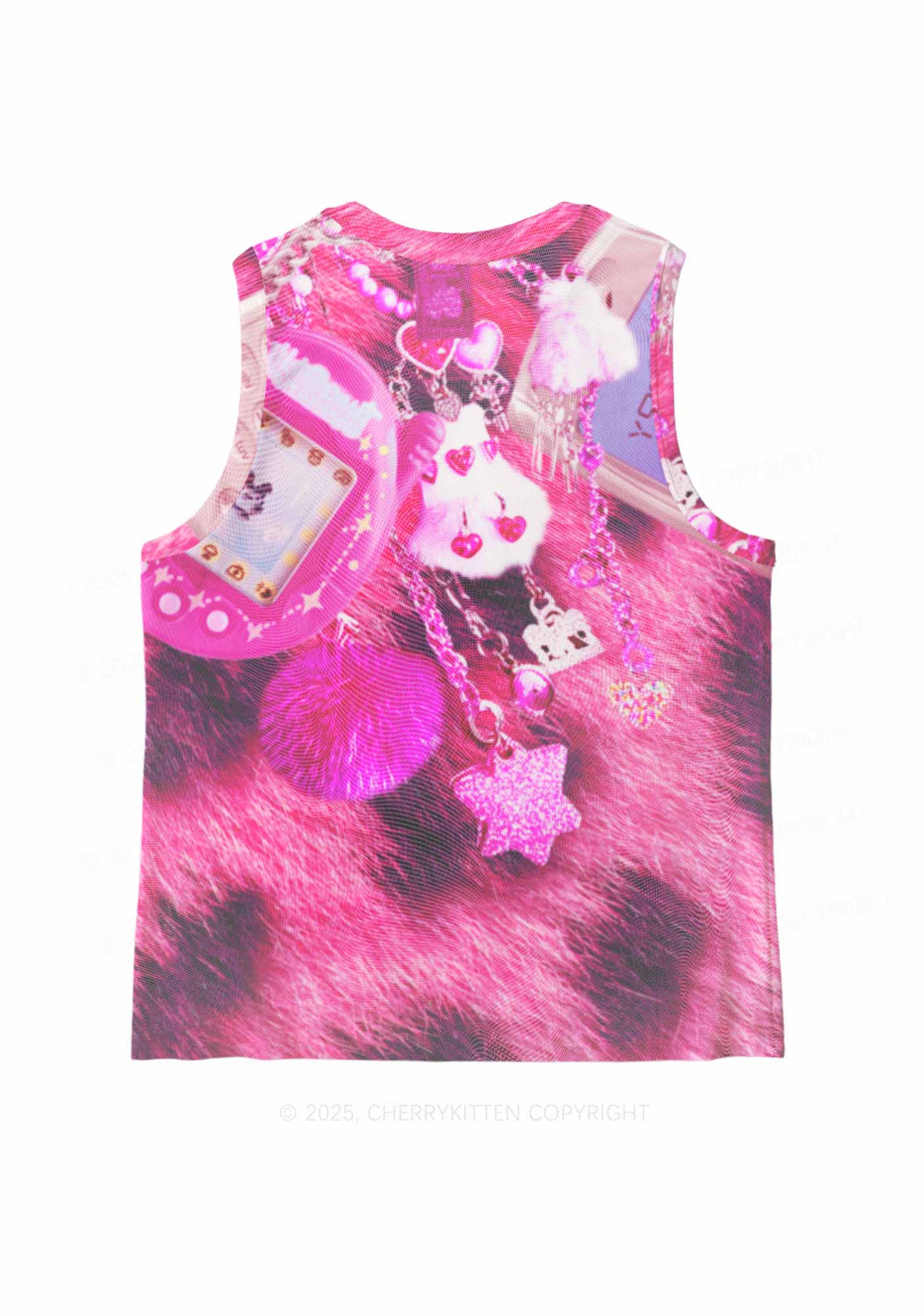 Pink Plush Phone Y2K Mesh Muscle Tank Cherrykitten - Image 3