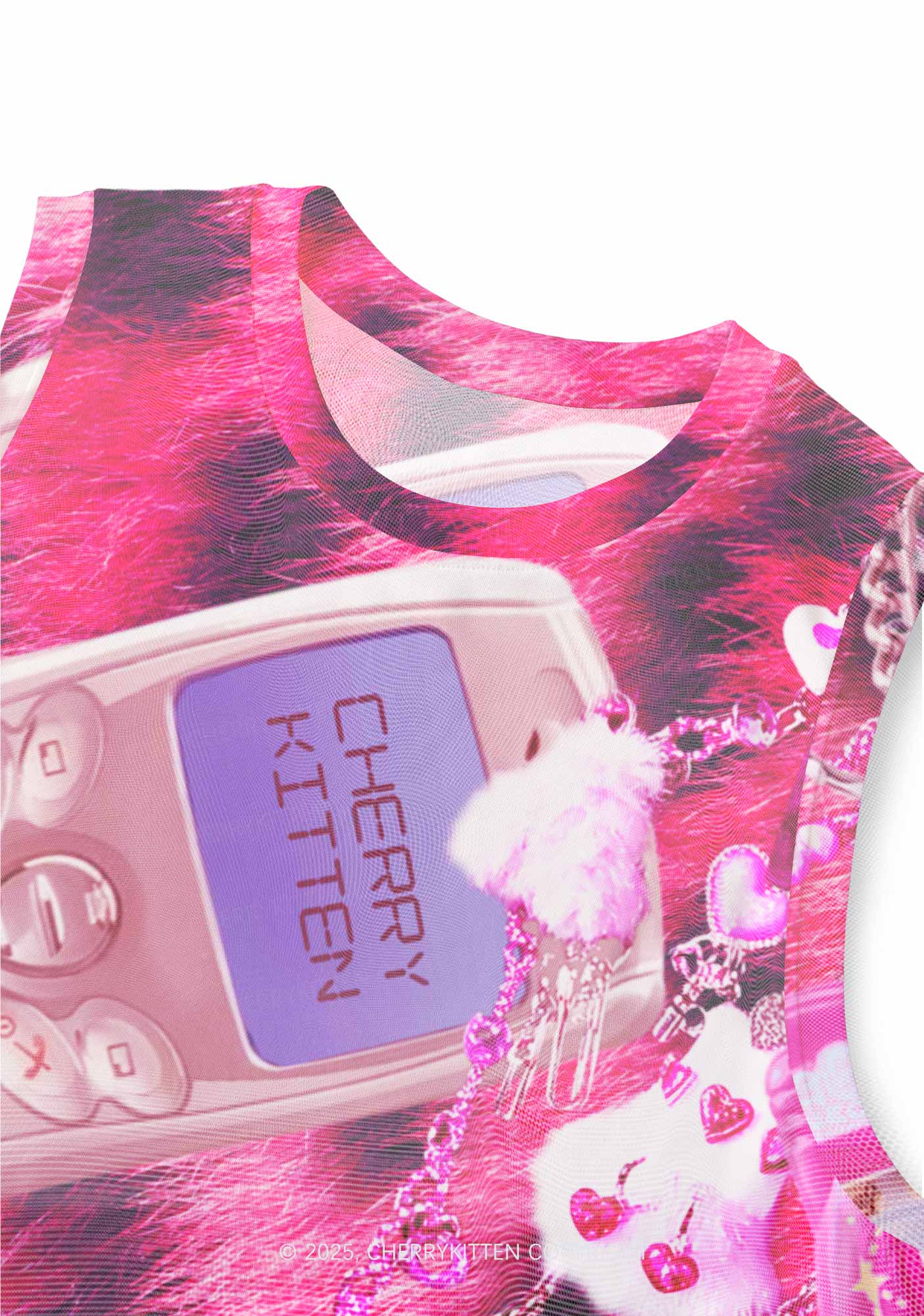 Pink Plush Phone Y2K Mesh Muscle Tank Cherrykitten - Image 4