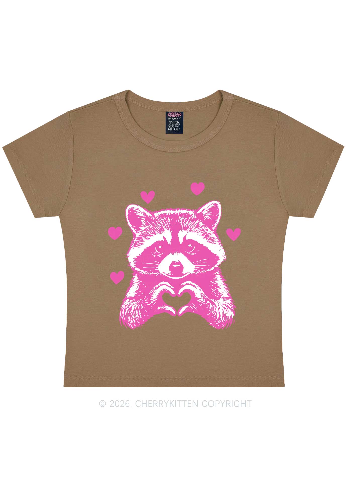 Pink Raccoon Heart Valentine's Day Y2K Baby Tee Cherrykitten - Image 10
