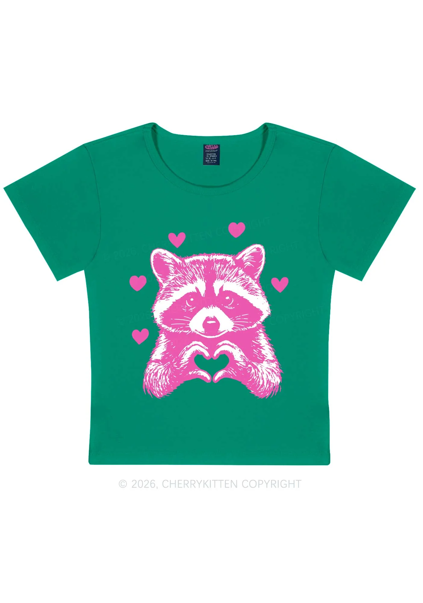 Pink Raccoon Heart Valentine's Day Y2K Baby Tee Cherrykitten - Image 11