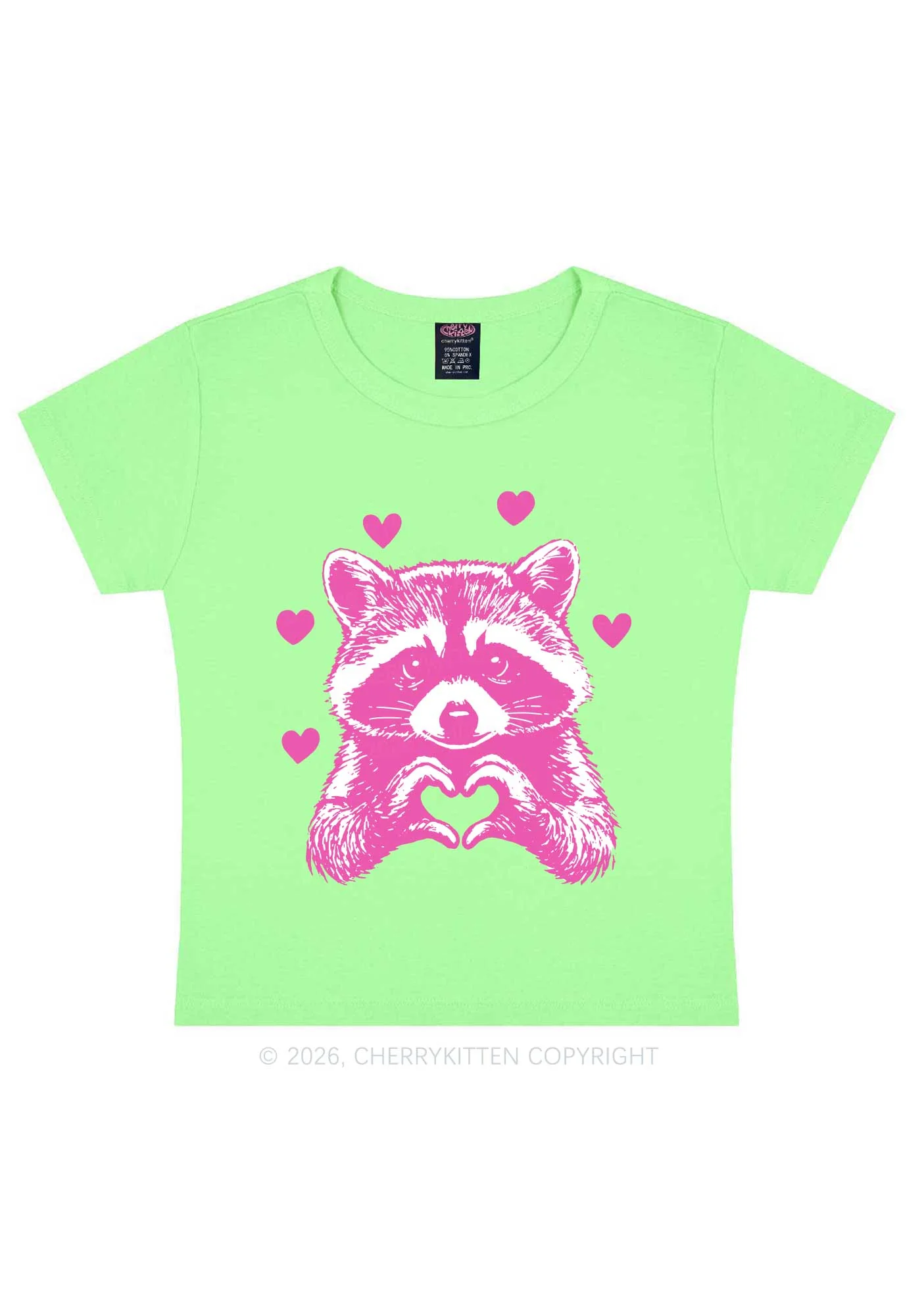 Pink Raccoon Heart Valentine's Day Y2K Baby Tee Cherrykitten - Image 12