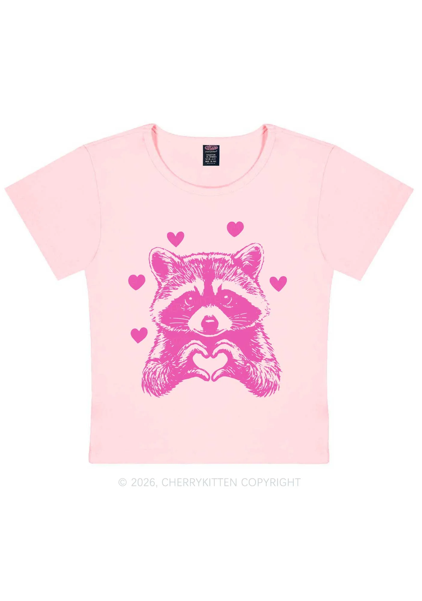 Pink Raccoon Heart Valentine's Day Y2K Baby Tee Cherrykitten - Image 4