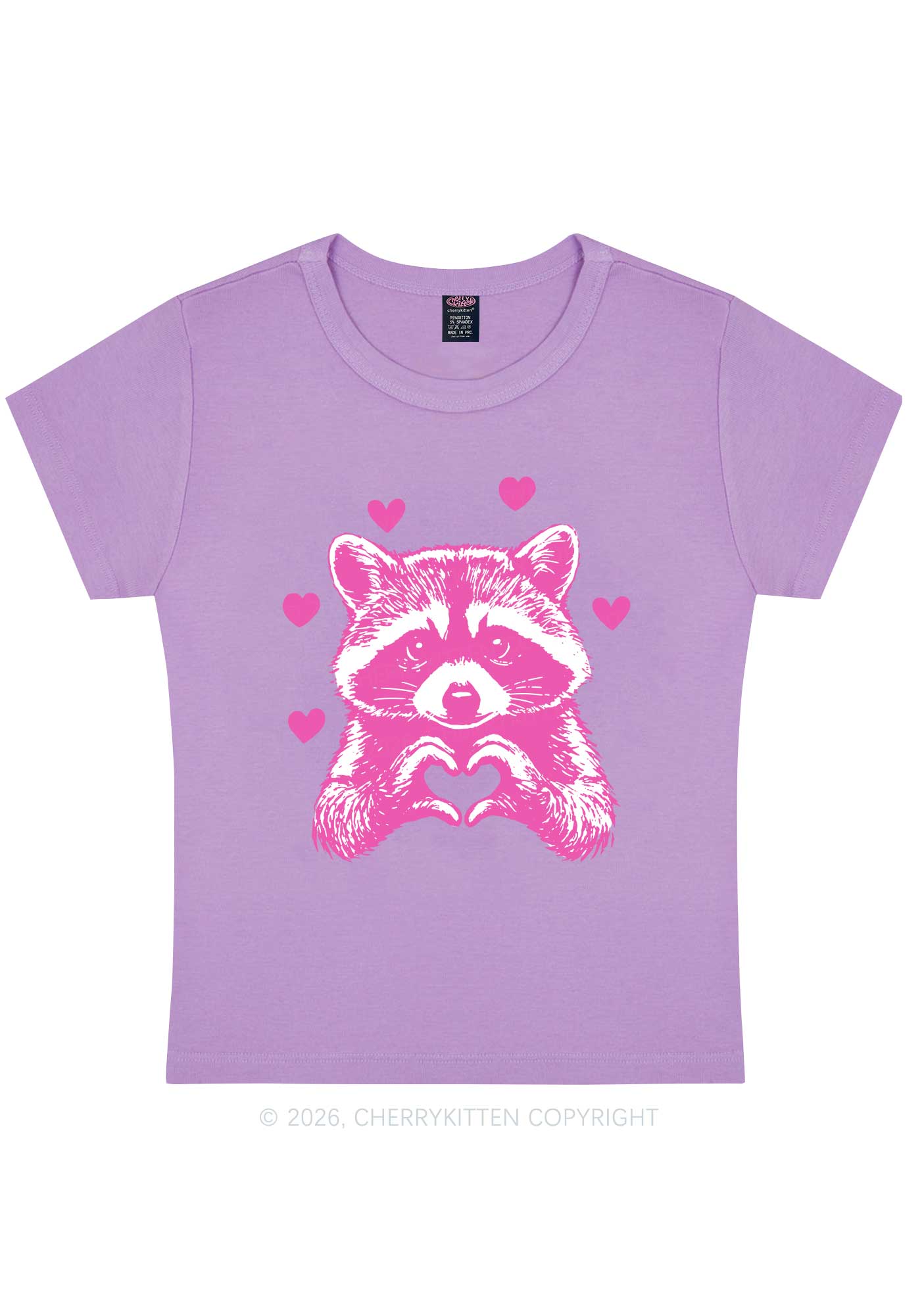 Pink Raccoon Heart Valentine's Day Y2K Baby Tee Cherrykitten - Image 5