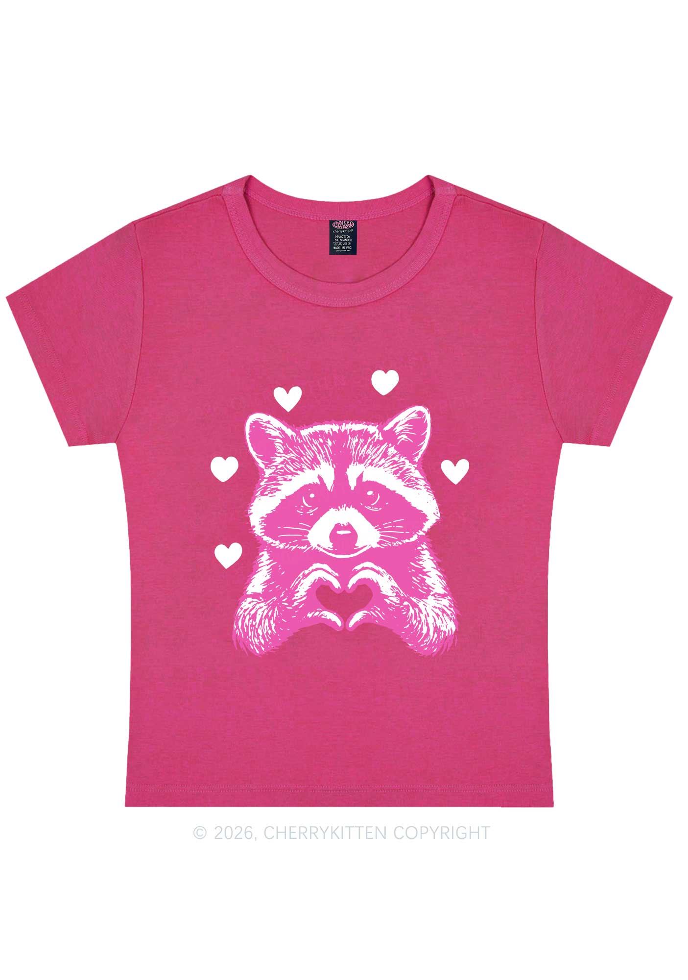 Pink Raccoon Heart Valentine's Day Y2K Baby Tee Cherrykitten - Image 6