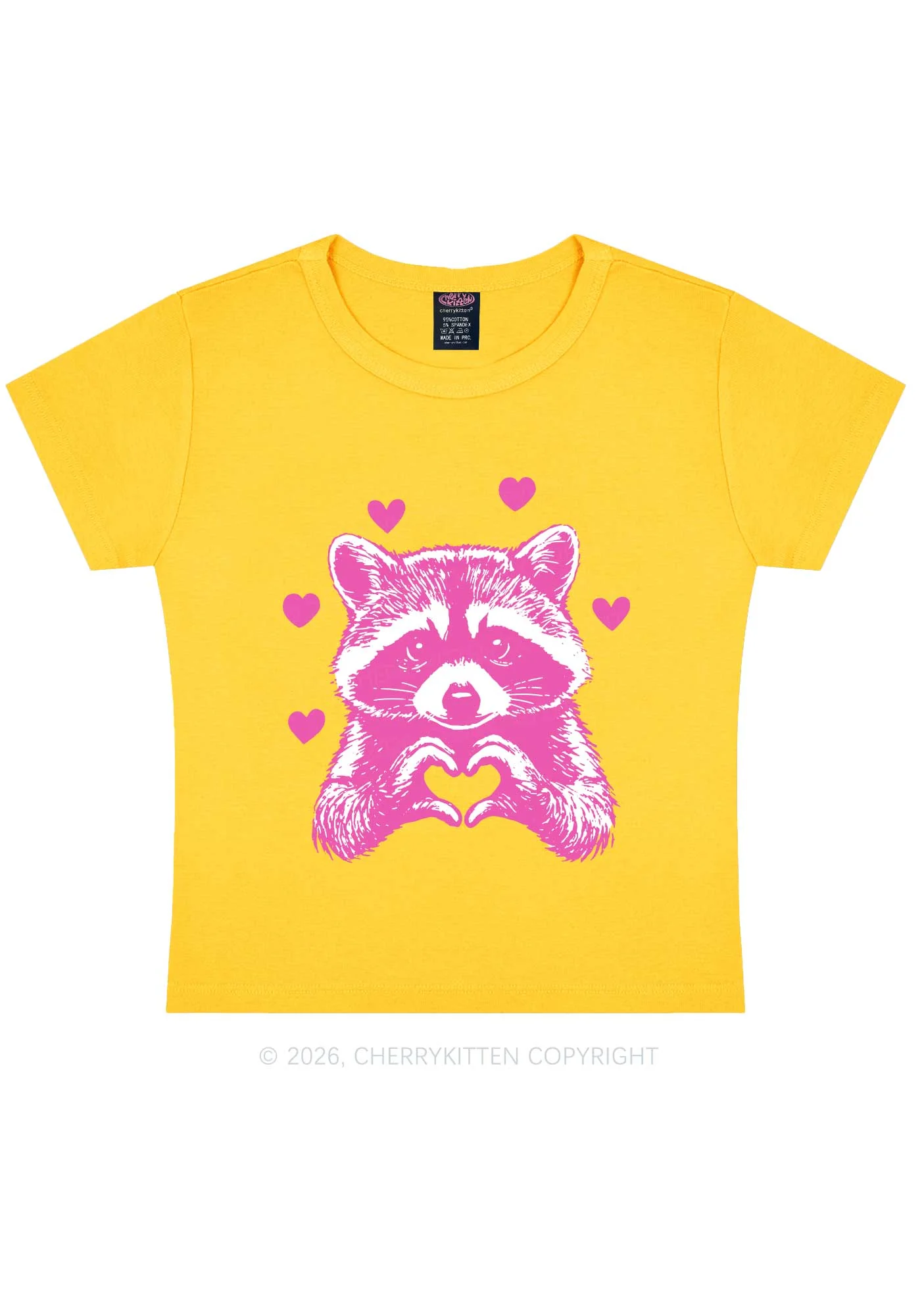 Pink Raccoon Heart Valentine's Day Y2K Baby Tee Cherrykitten - Image 7