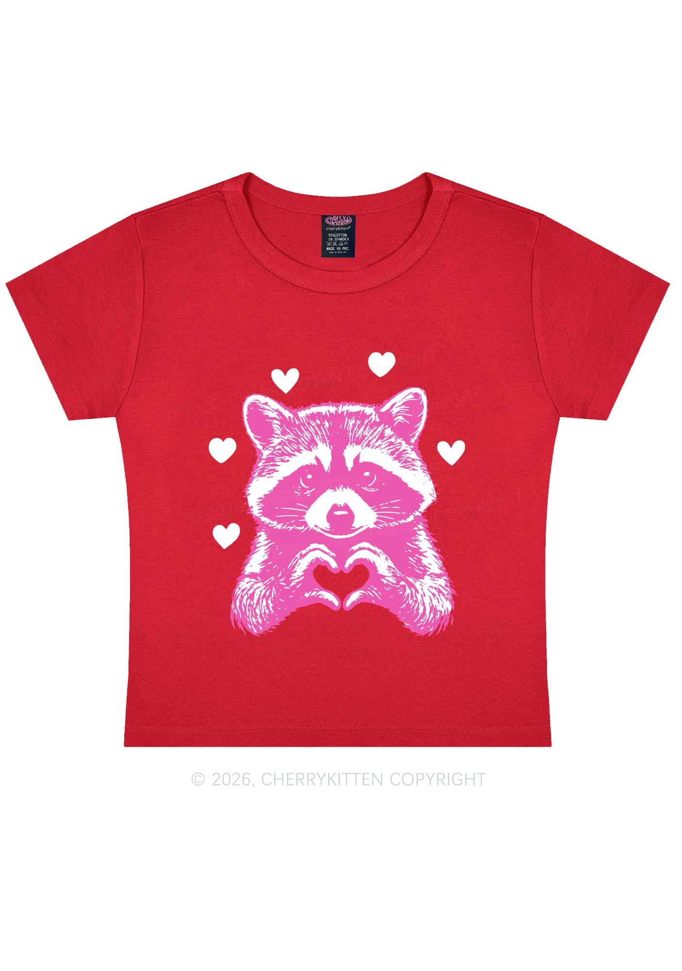 Pink Raccoon Heart Valentine's Day Y2K Baby Tee Cherrykitten - Image 8