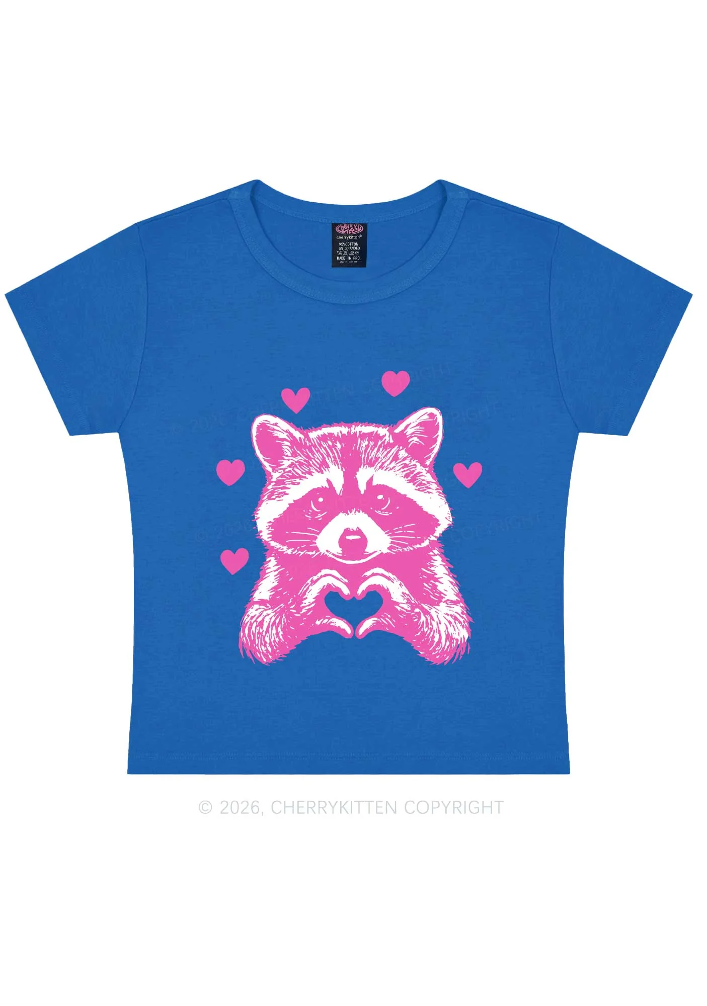 Pink Raccoon Heart Valentine's Day Y2K Baby Tee Cherrykitten - Image 9
