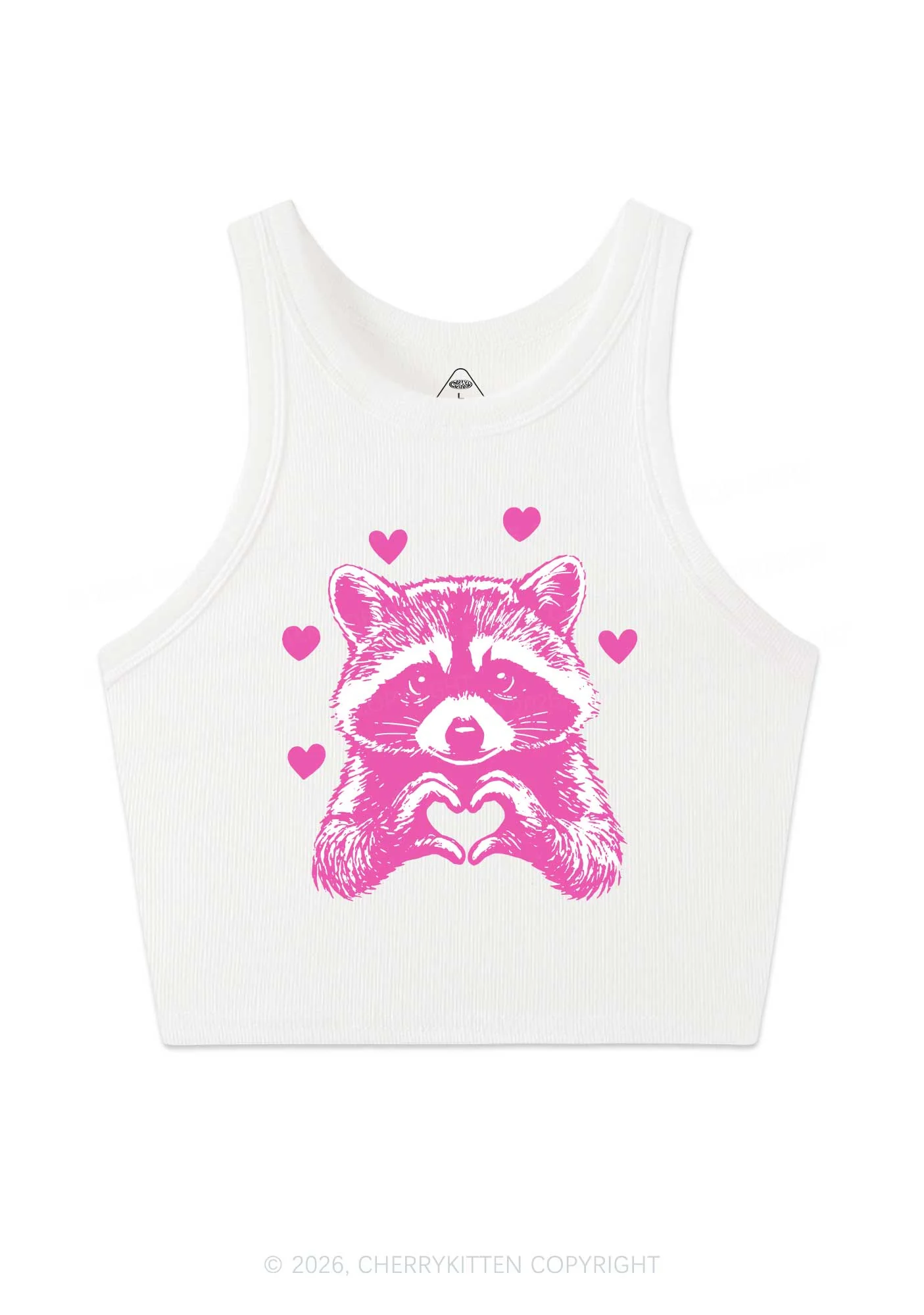 Pink Raccoon Heart Valentine's Day Y2K Crop Tank Top Cherrykitten - Image 3