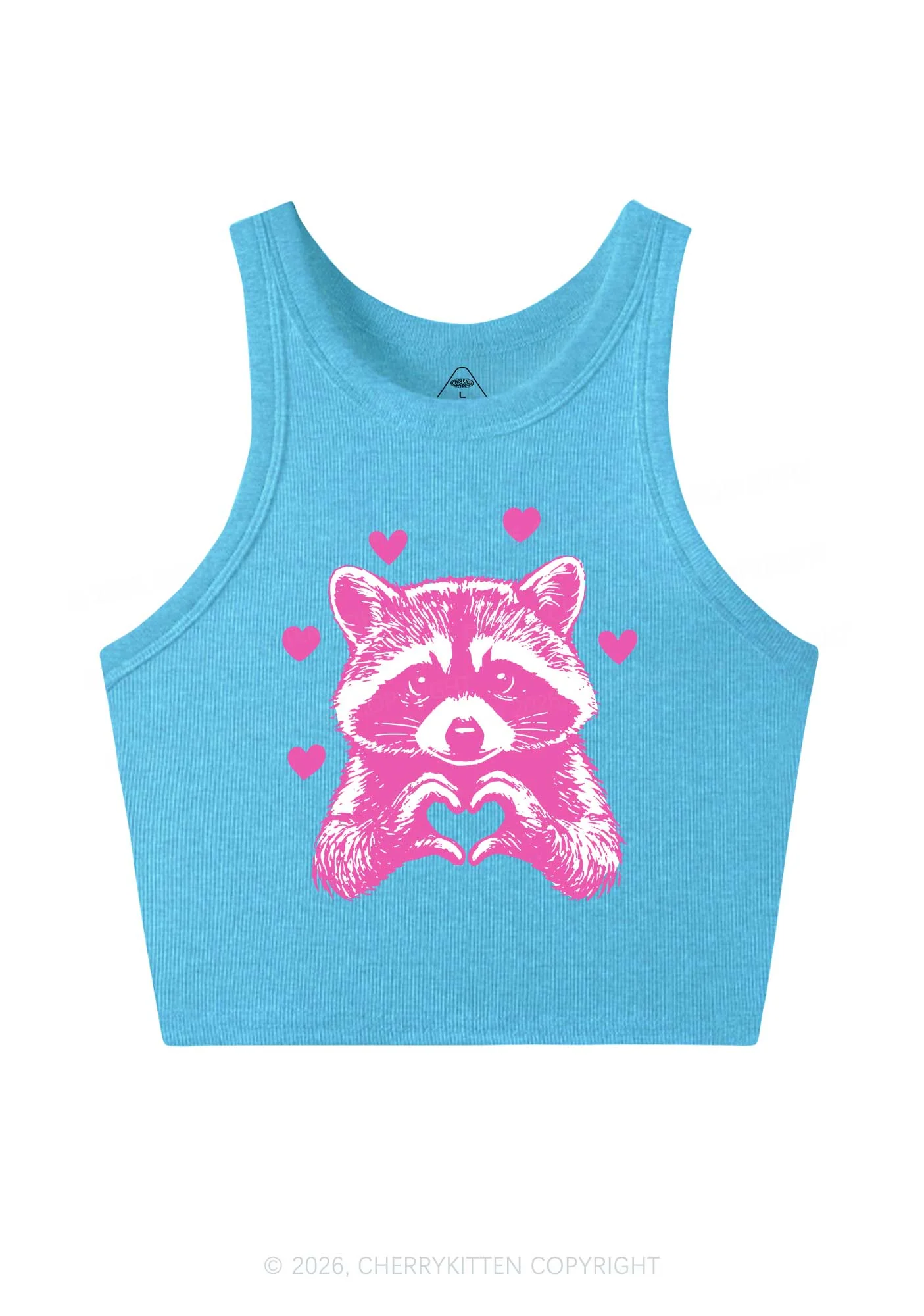 Pink Raccoon Heart Valentine's Day Y2K Crop Tank Top Cherrykitten - Image 4