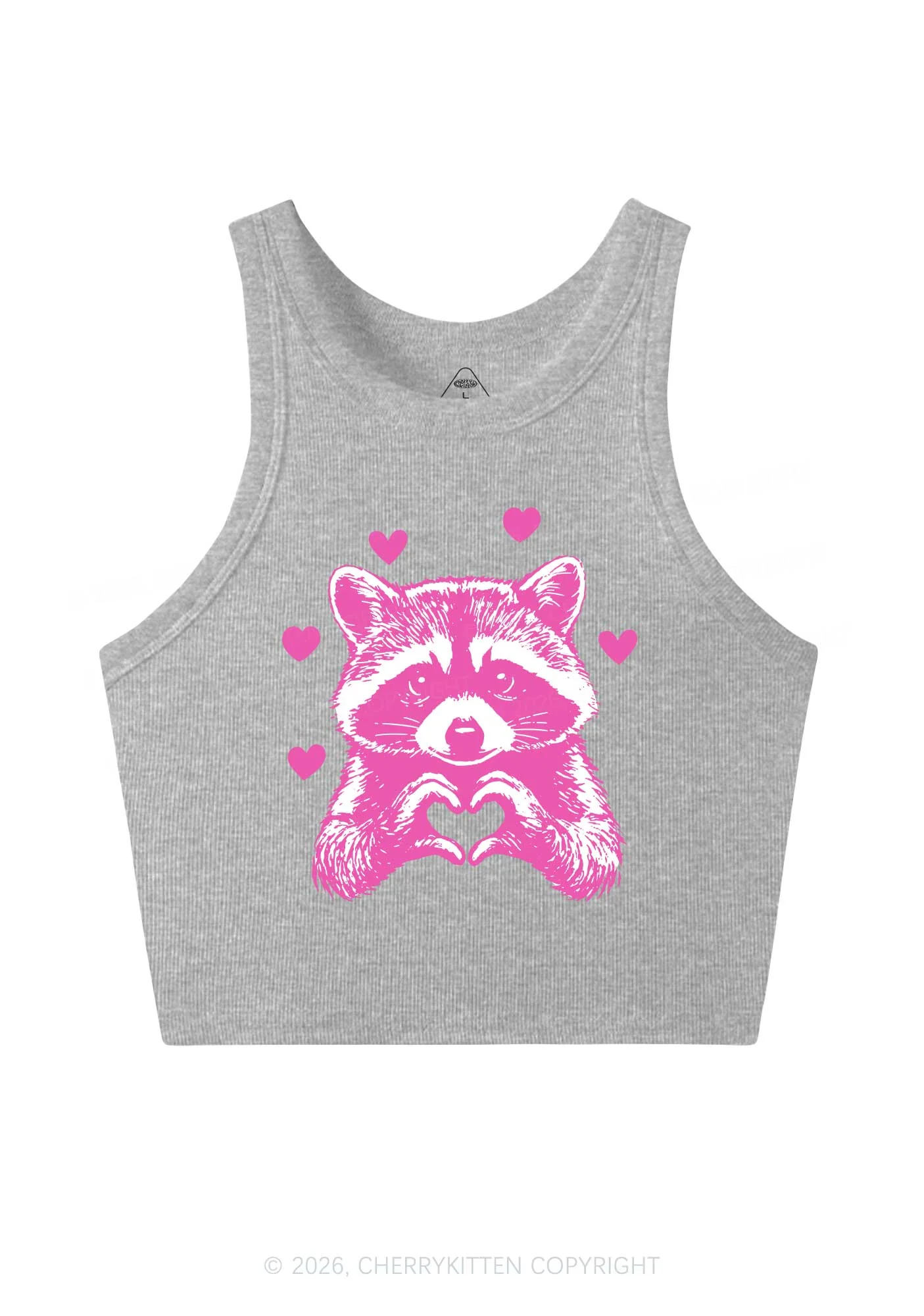 Pink Raccoon Heart Valentine's Day Y2K Crop Tank Top Cherrykitten - Image 5