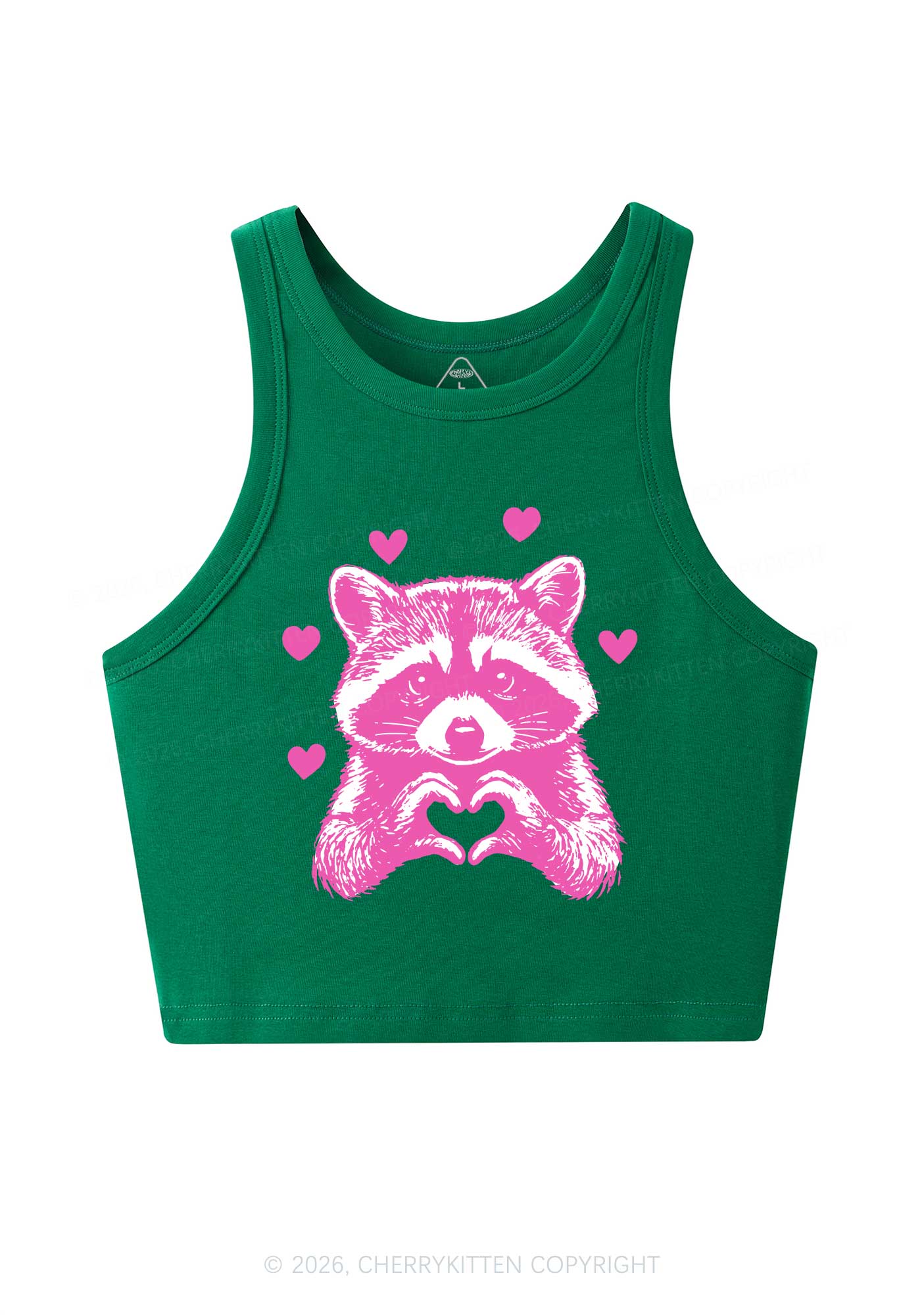 Pink Raccoon Heart Valentine's Day Y2K Crop Tank Top Cherrykitten - Image 6
