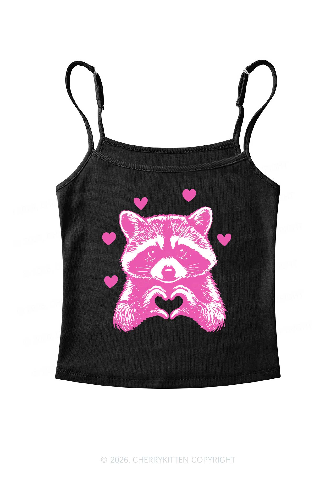 Pink Raccoon Heart Valentine's Day Y2K Spaghetti Strap Cami Cherrykitten - Image 3