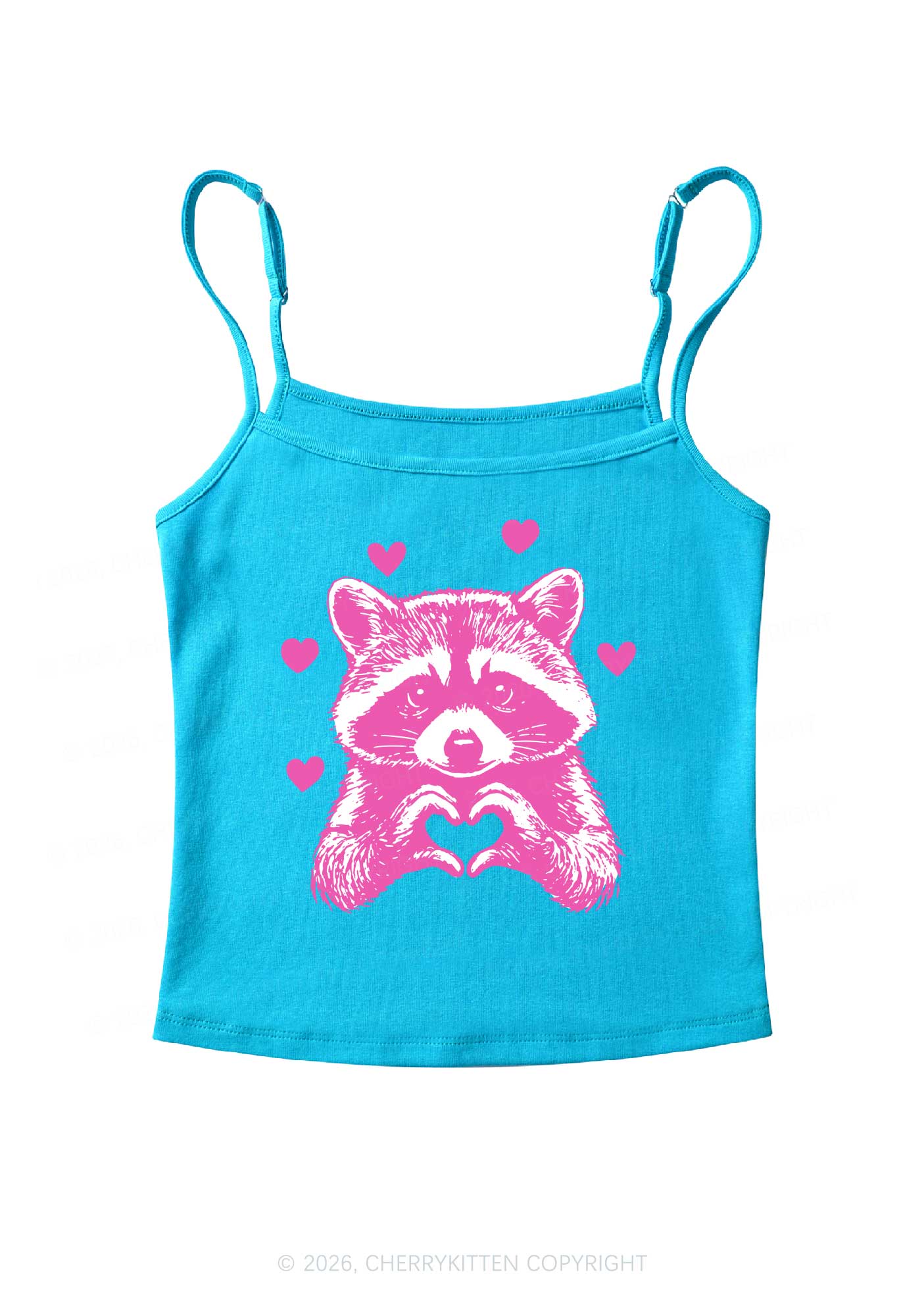 Pink Raccoon Heart Valentine's Day Y2K Spaghetti Strap Cami Cherrykitten - Image 4